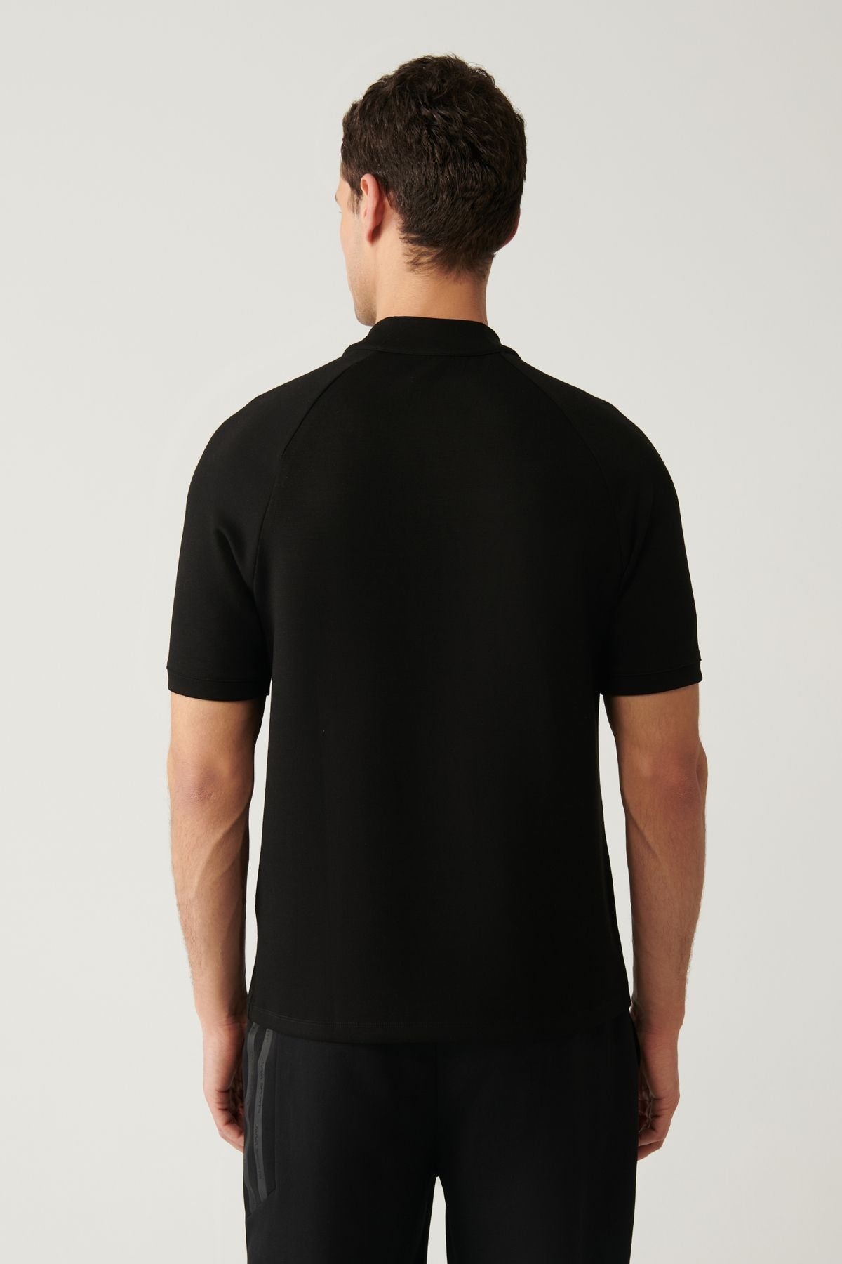 Men's black upright collar half zipper printed T-shirt A41y1312