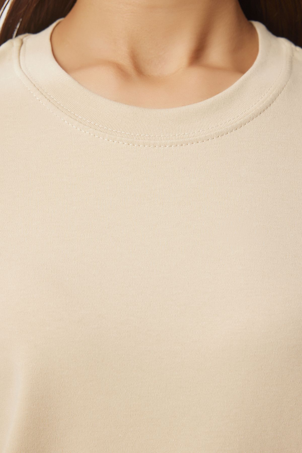Female Biscuit Cotton Basic Knitting T-Shirt AG00001
