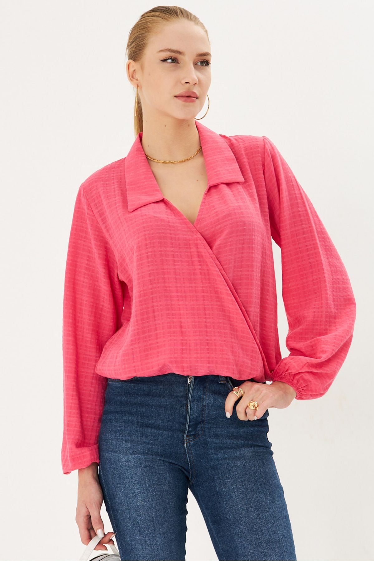 Women's Fuchsia Branch and Waist Rubble Cruve Blouse ARM-25K001041