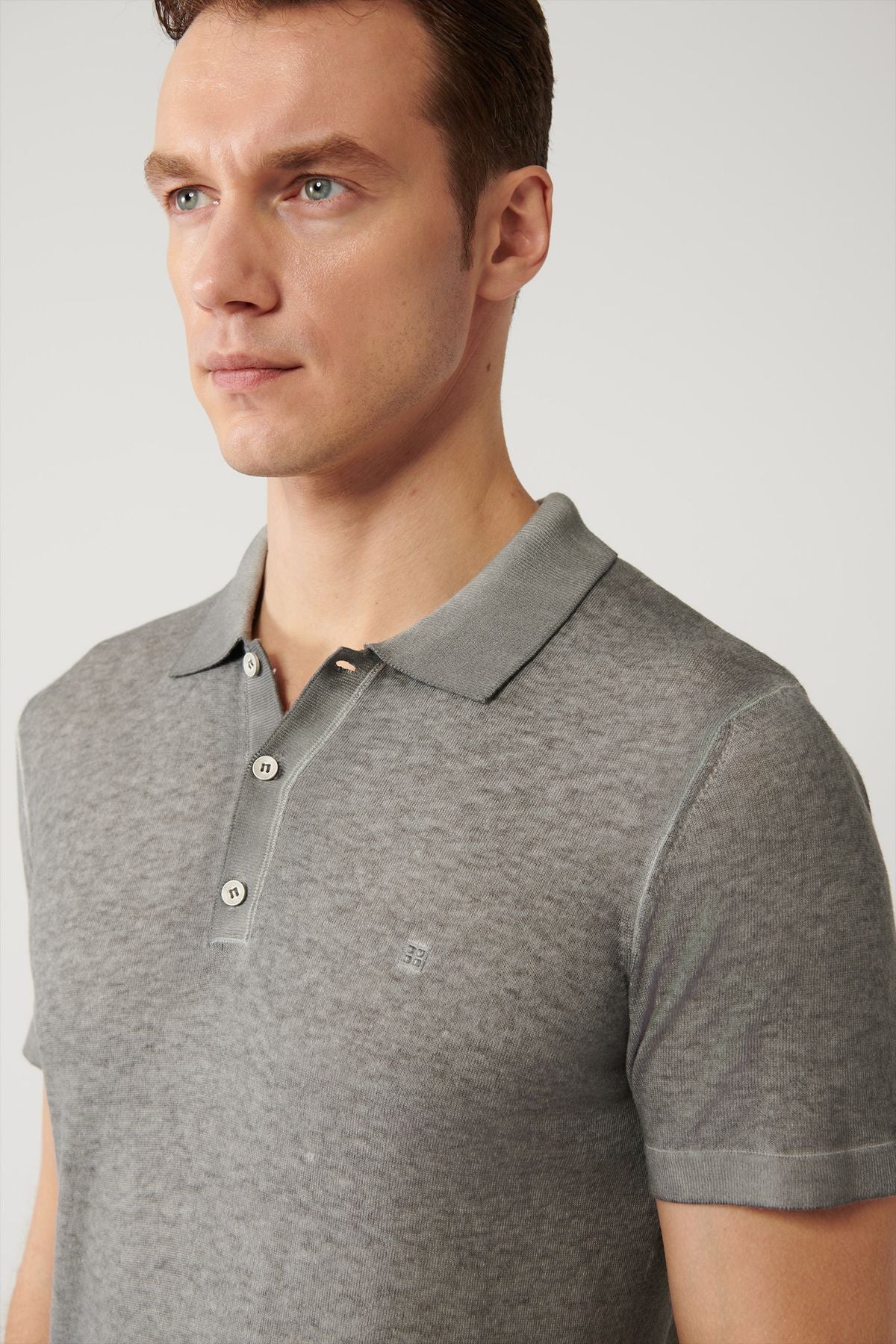 Men's anthracit 3 button Garment Dyed Polo Yaka Triko T-shirt A41y5067