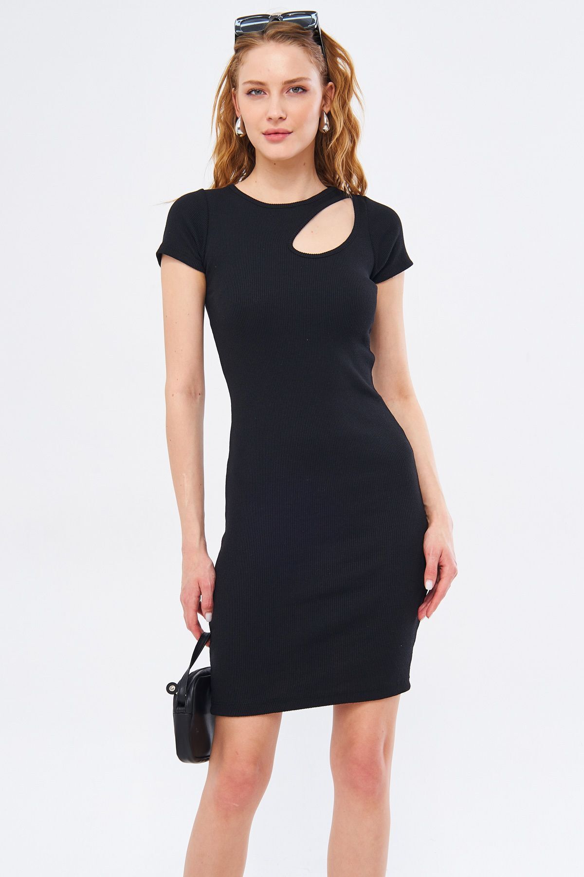 WOMEN'S BLACK SIDE WINDING BODY SITTING SHORT SOLD Dress ARM-24Y133008