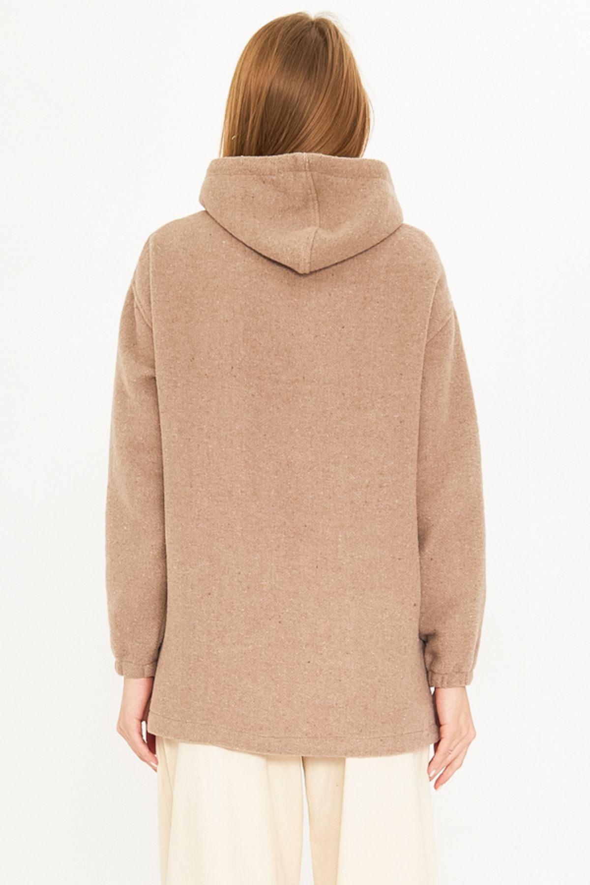 Female Beige Hooded Mobile Caple Stamp Sweatshirt Arm-25k001097