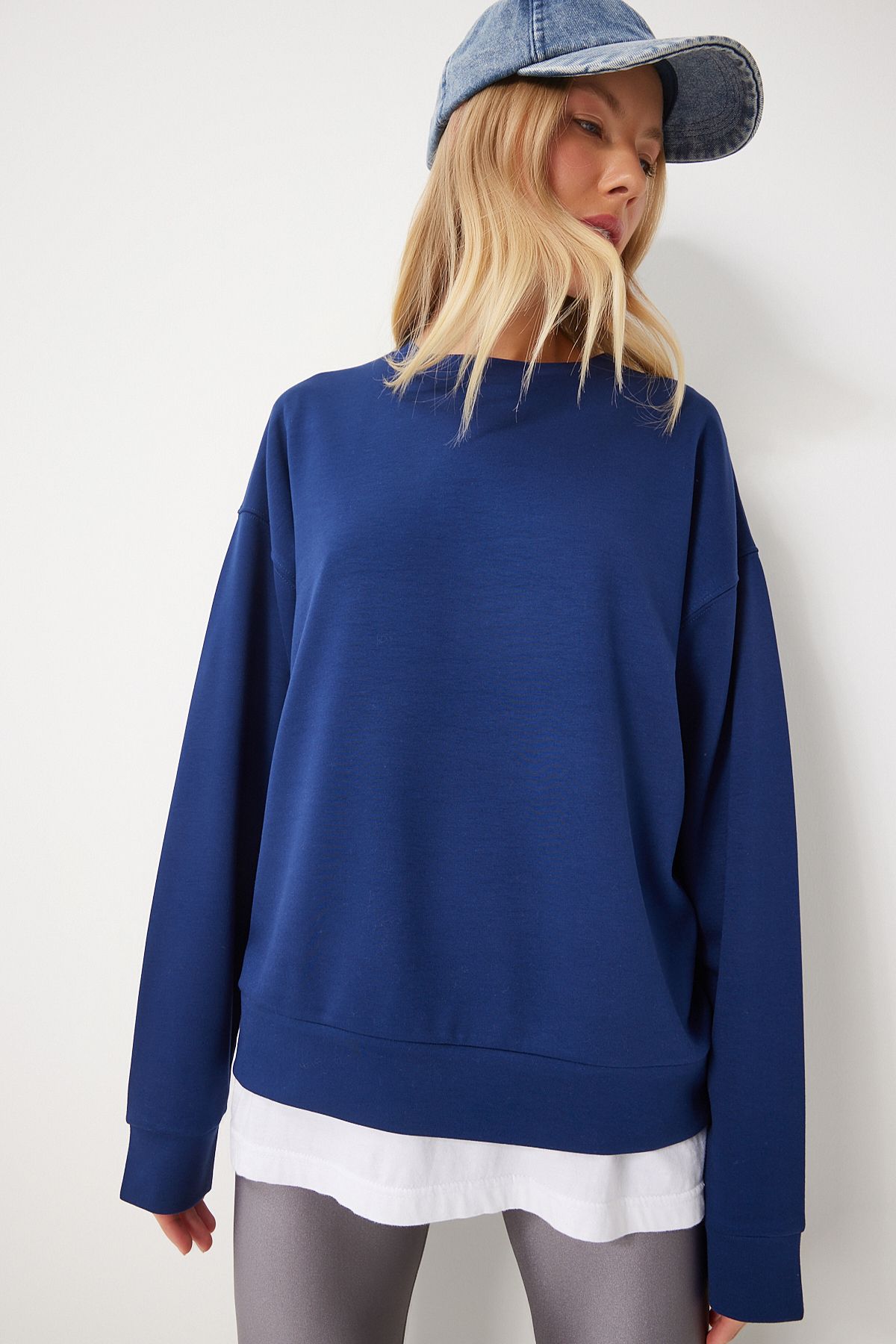 Woman Navy Basic Seasonal Modal Knitting Sweatshirt An00212