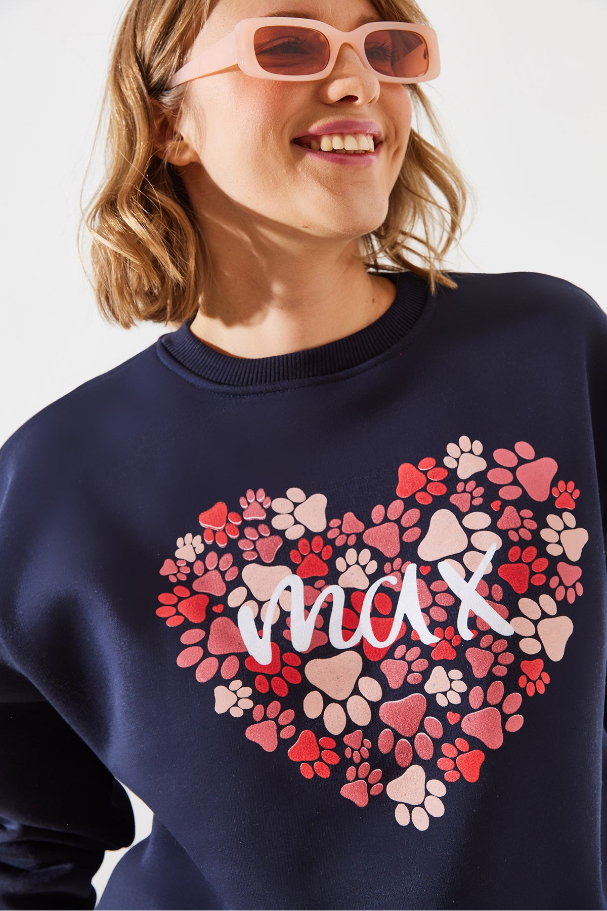 Women's Three Thread Rose Gold Round Neck Patch Printed Sweatshirt MBHS005 60601005
