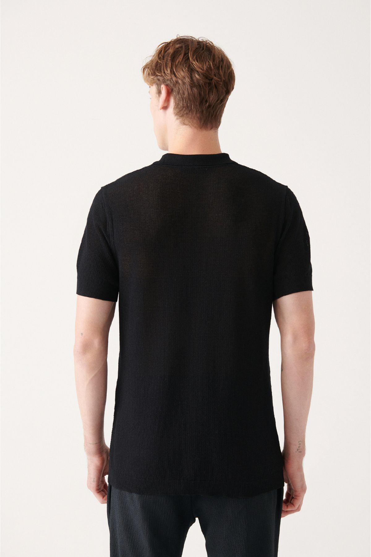 Men's Black Cotton Outpain Patterned Polo Yaka Triko T-Shirt A31Y5031