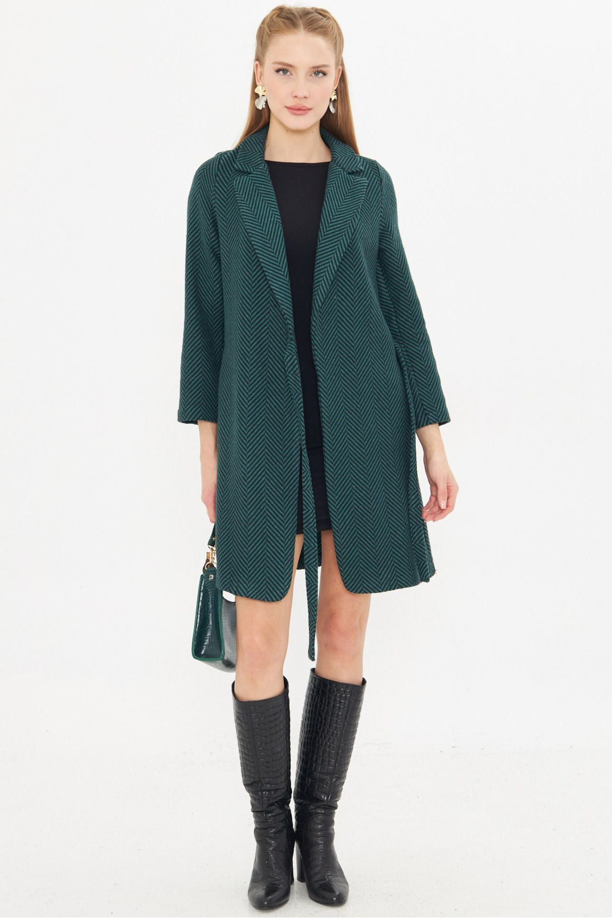Female emerald-on-handed lined pocket long stamp coat ARM-25K001077
