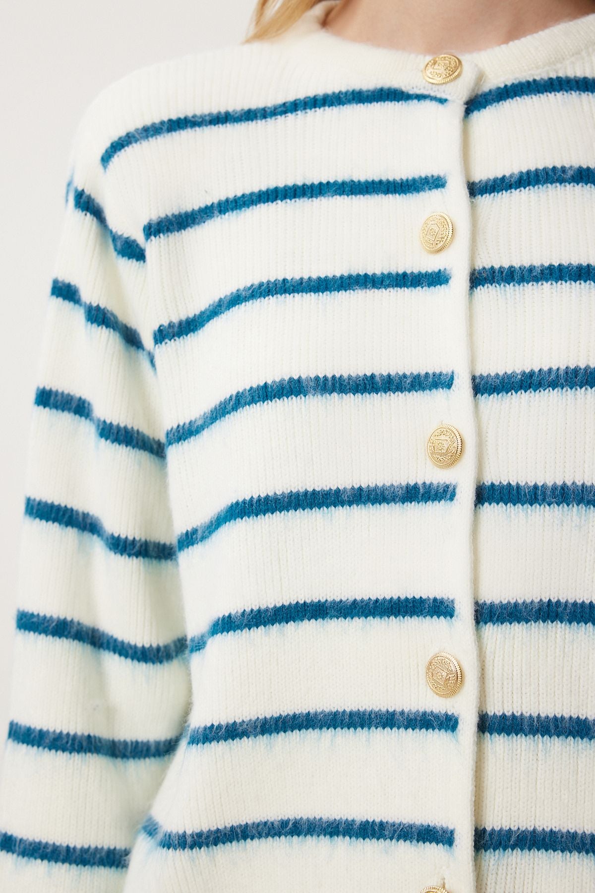 WOMEN BONE BLACK BLUE CHIC button striped knitwear cardigan PF00051