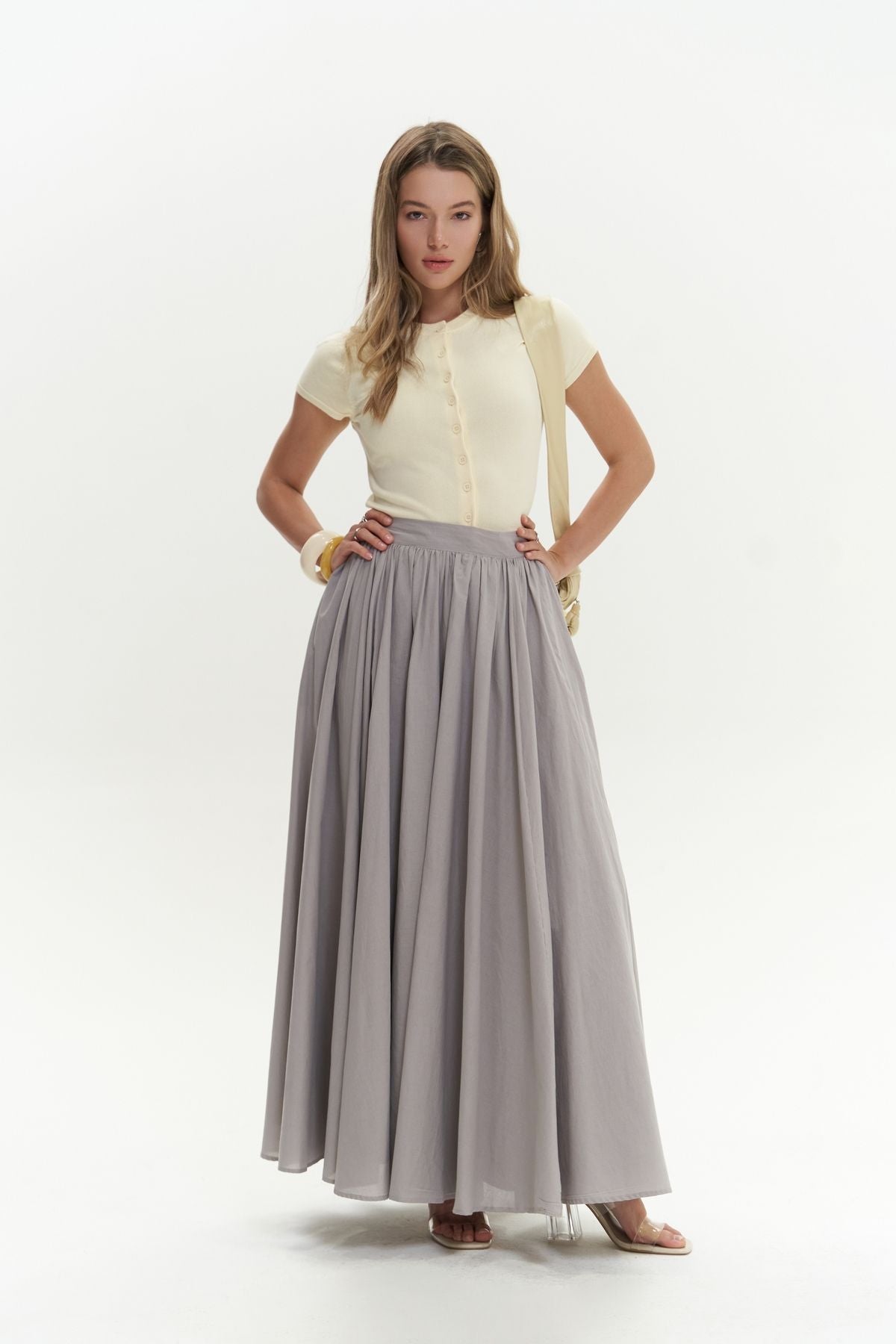 Faylinn Pleeled Long Gray Skirt