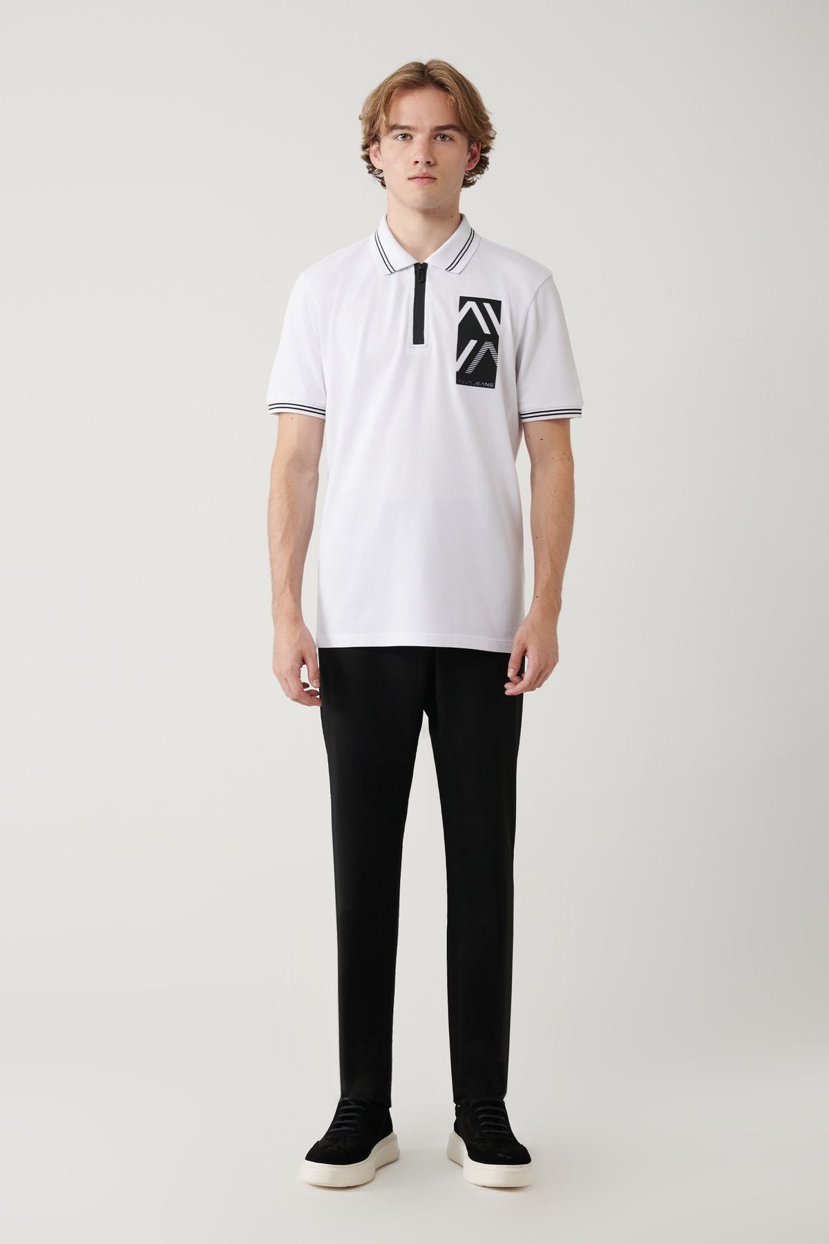 Men's White 100 %Cotton Printed Cotton Polo Yaka T-shirt A41y1182