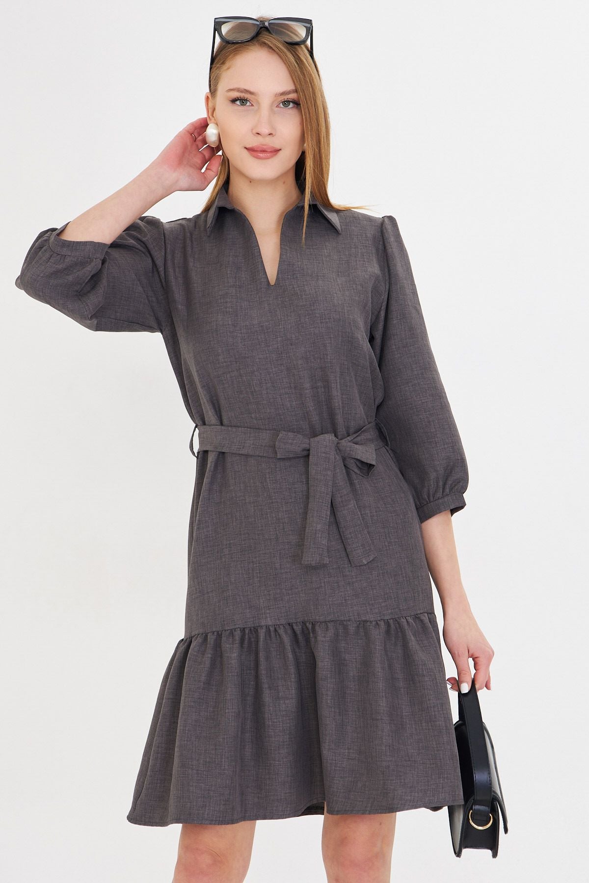 WOMEN'S SMOKE SHIPS COLLAR QUILE SOLD BELEED SNECT SNIST SHIRT DRESS ARM-25Y001010