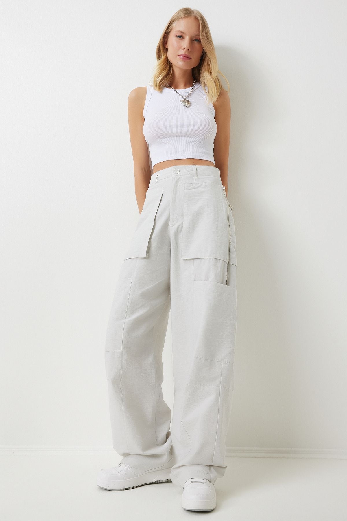 Female Stone Zippered Parachute Cargo Pants OH00057