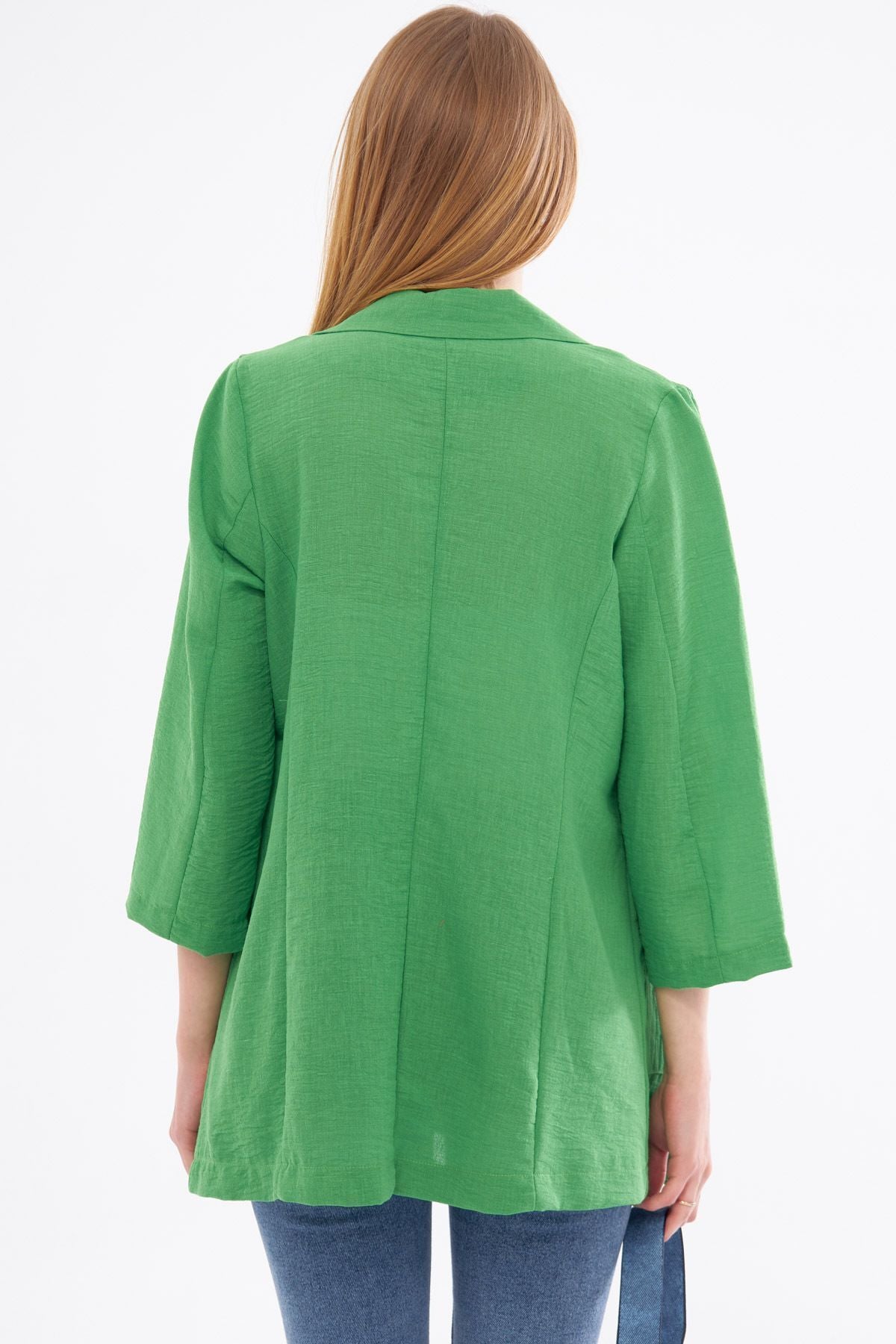Female green linen-looking pocket overwheeling jacket ARM-24Y001065