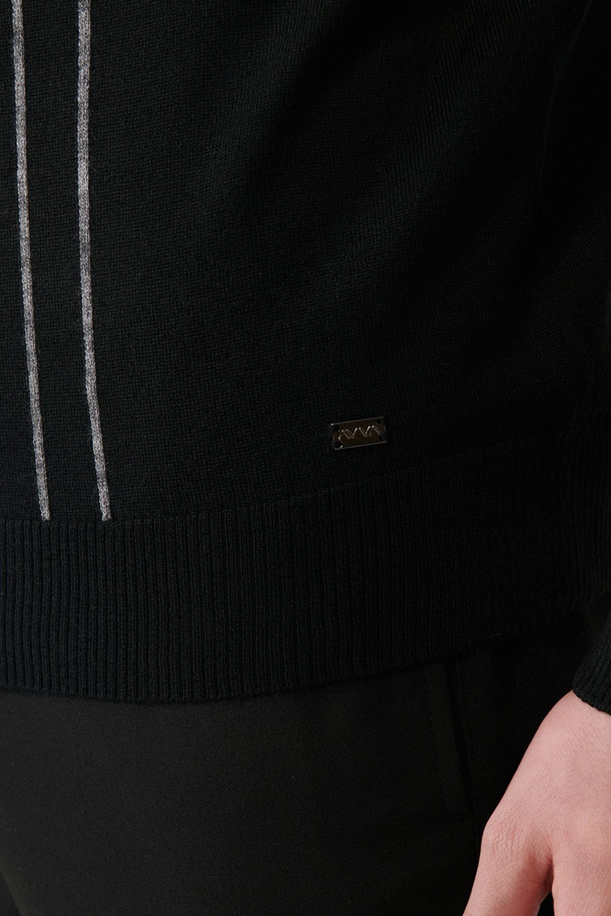 Men's black zipper wool mixture striped knitwear sweater A32Y5094