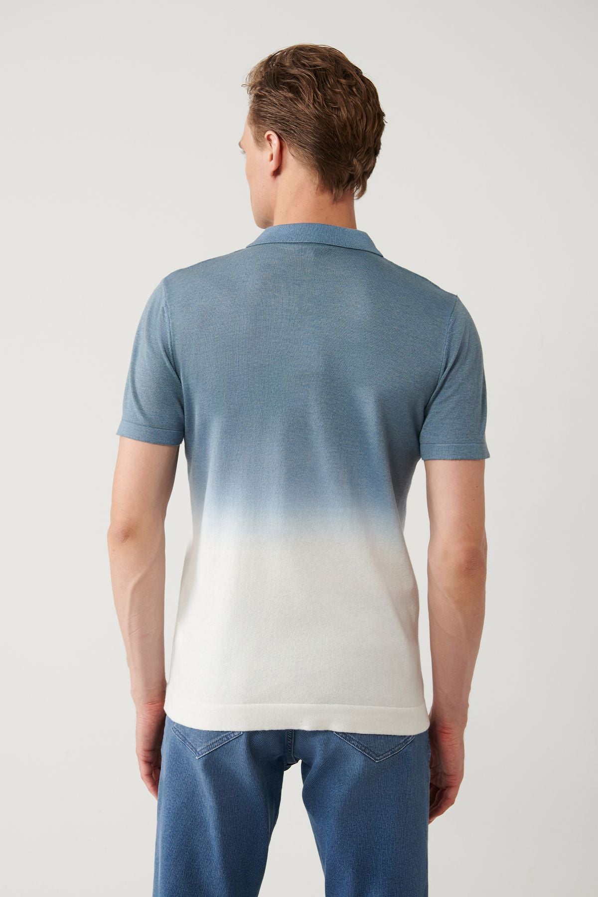 Erkek Indigo 3 Düğmeli Garment Dyed Polo Yaka Trico T-Shirt A41Y5068