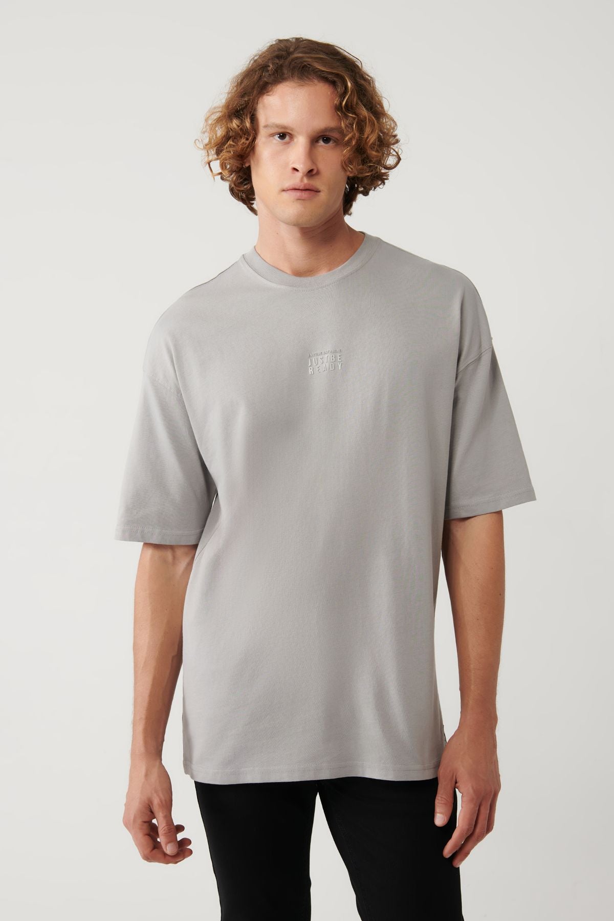 Men's Gray 100 %Cotton Bicycle Collar Printed T-Shirt A41y1325