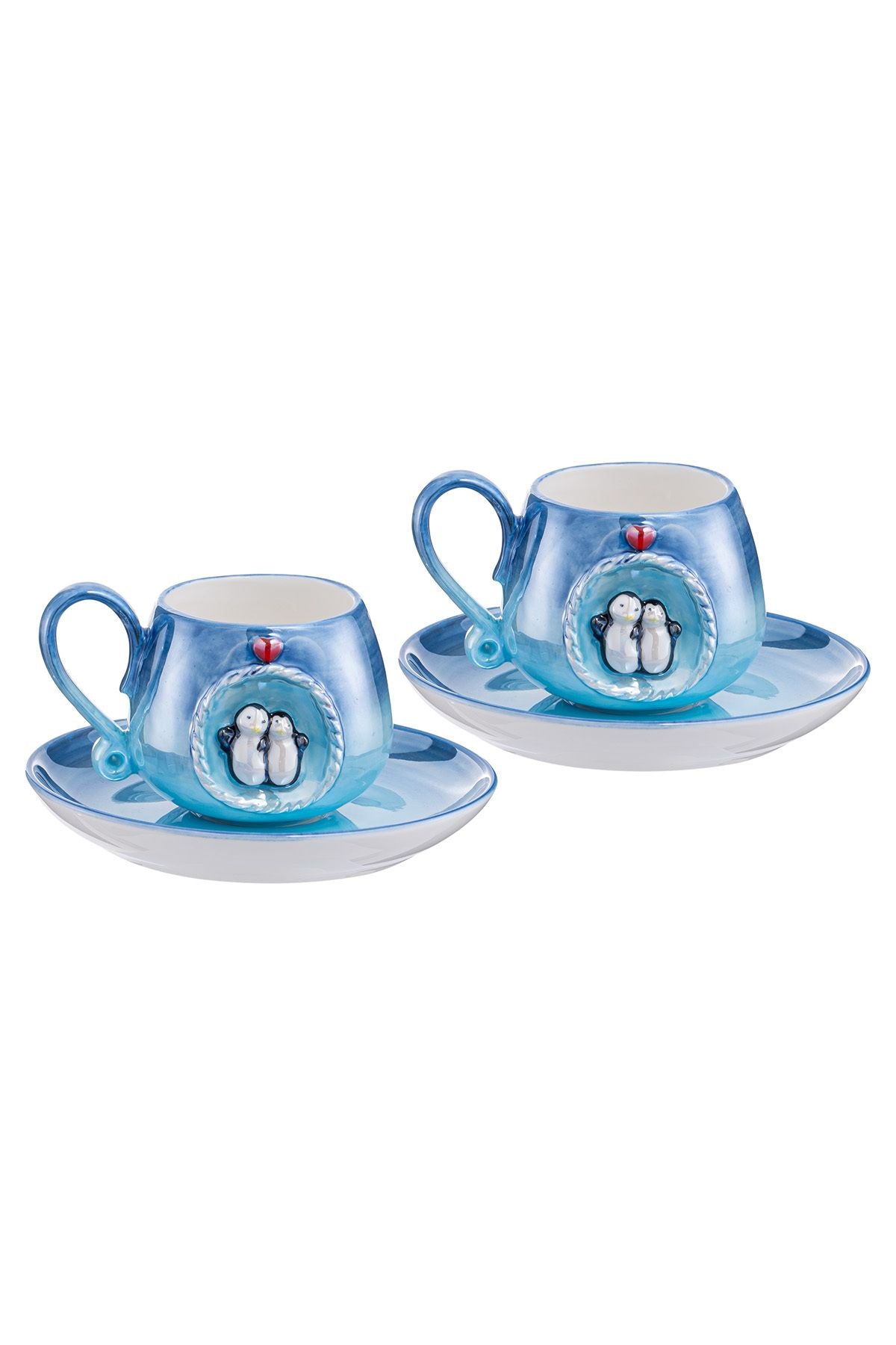 Istanbul Porcelain Penguin Coffee Cup Set for 2 people Blue