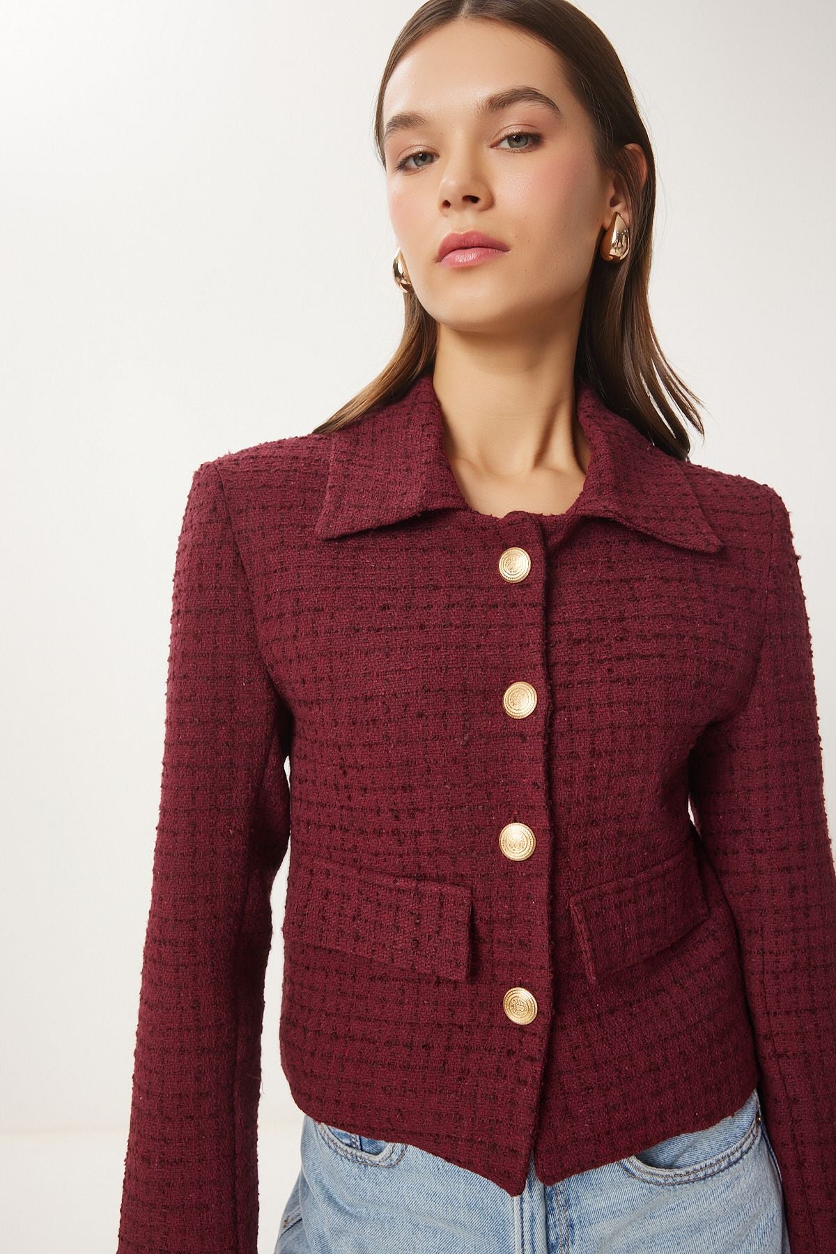 Women Bordeaux Tüvit Crop jacket to00039