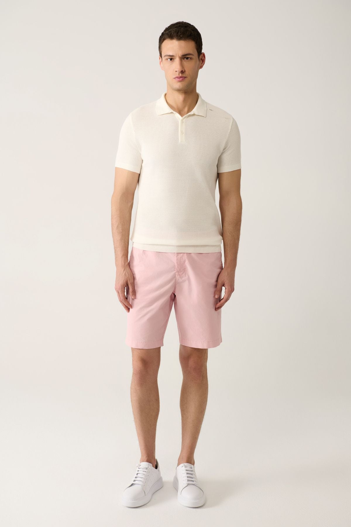 Men's white 3 button texture riban Polo collar knitwear T-shirt B005009