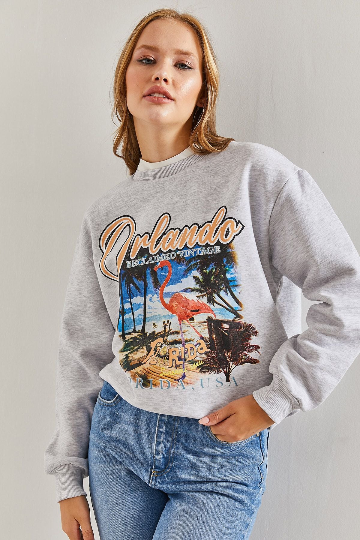 Woman Orlando Picture Printed Three Yarn Sweatshirt