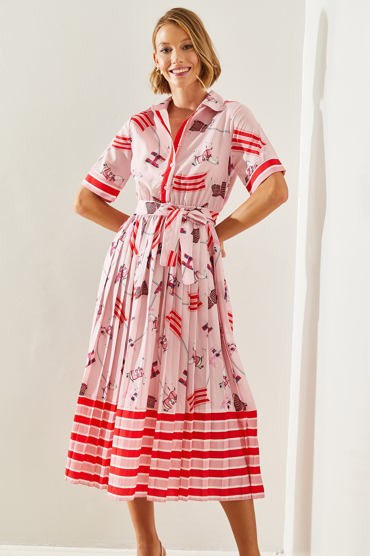 Female Rider Patterned Patterned Pattern Shirt collar Short Sleeve Arched Dress 22157 60251602