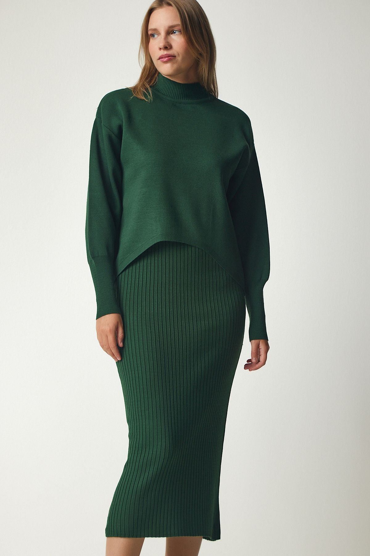 Woman Dark Green Wick Knitwear Sweater Dress KG00006