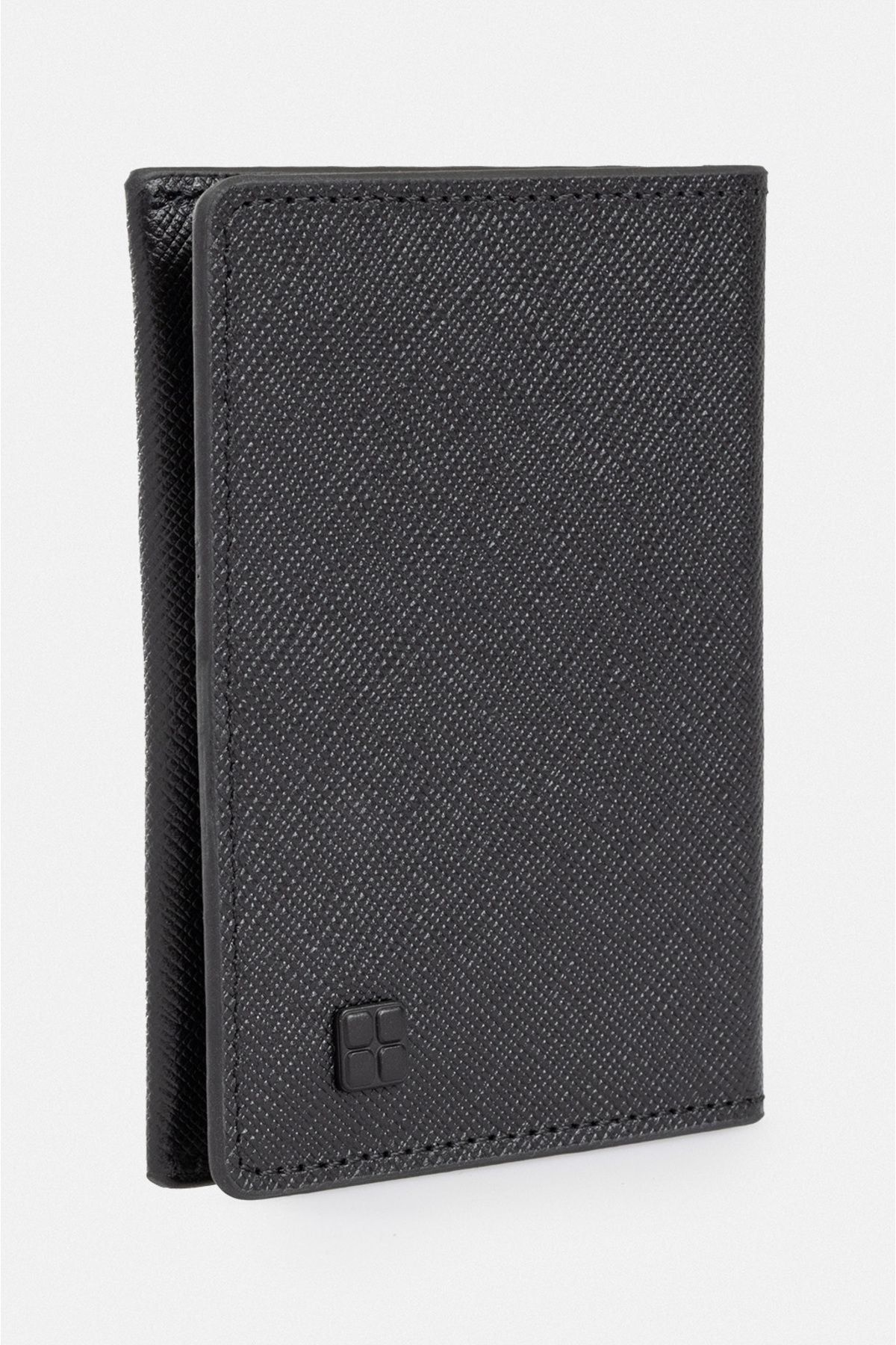 Men's black 100 %leather snap closure card A31y9550