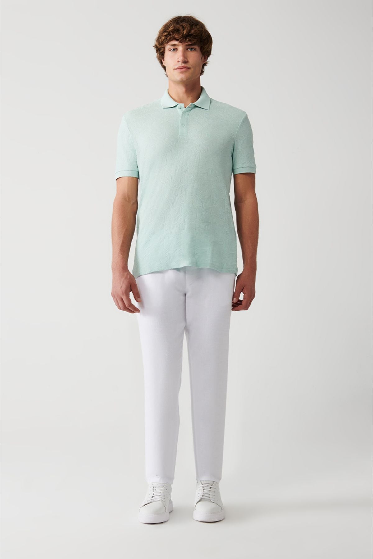 Men's Mint Green 100 %Cotton 3 Button Polo Yaka T-shirt A31y1194