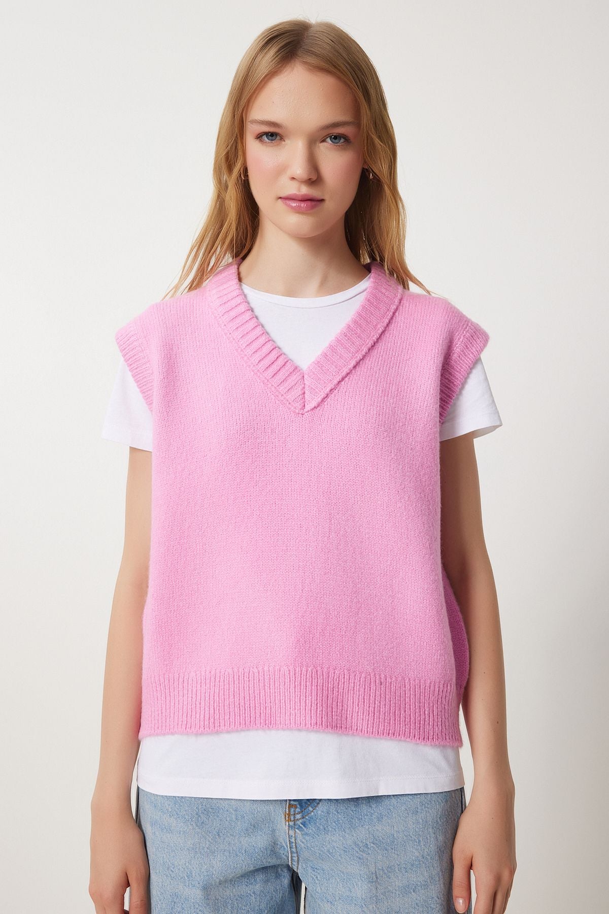 Woman Pink V Yaka knitwear sweater pf00099