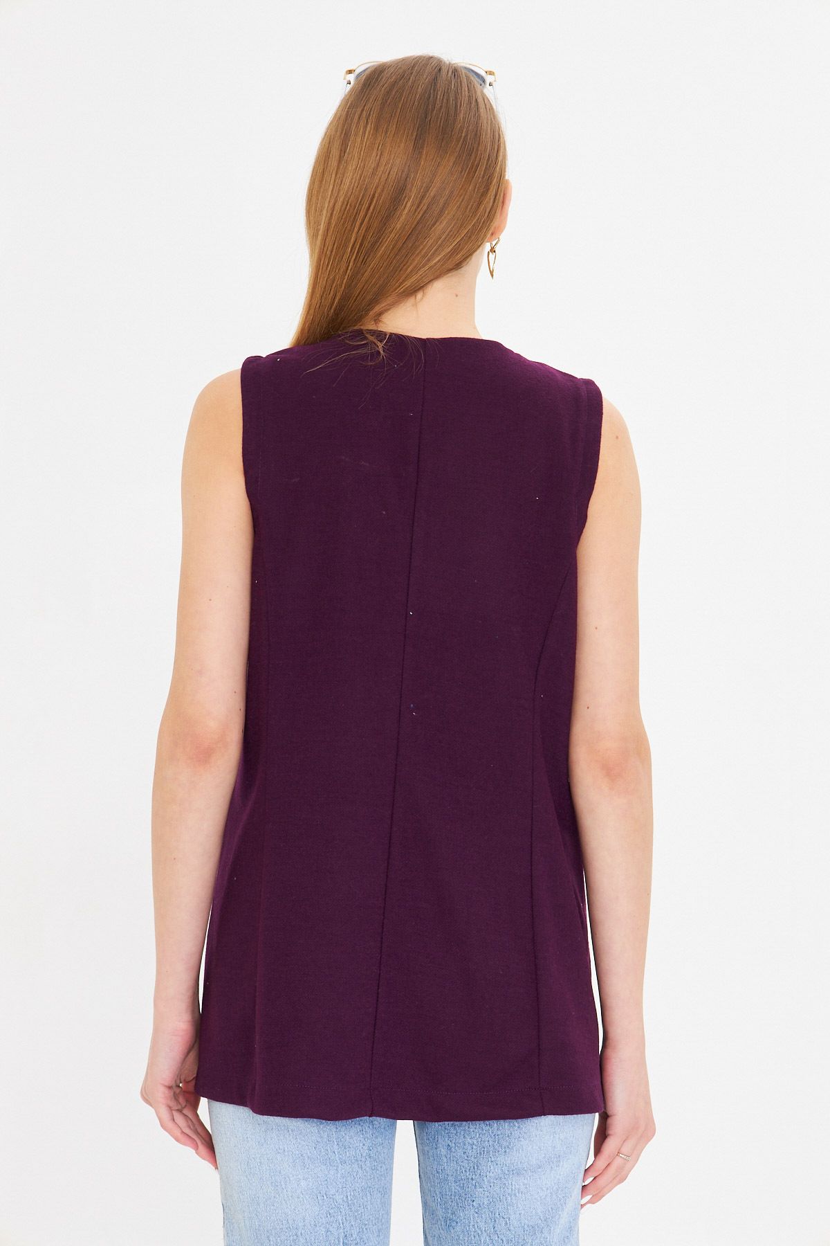 Woman Purple V-Yaka Single button Oversize Patterned Vest ARM-25K001110