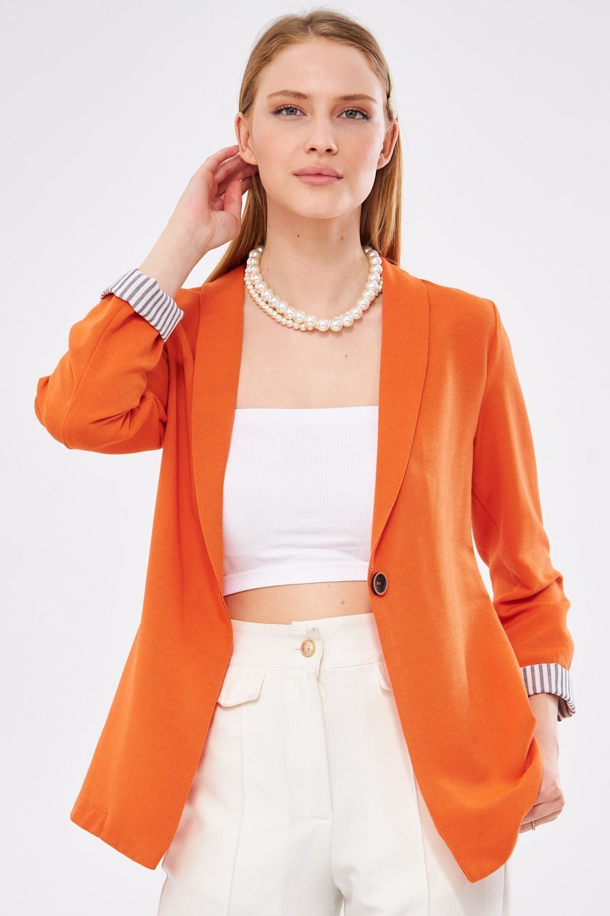 WOMEN OPEN OCCUPLE SOLD INCLUDED SINGLE buttoned jacket ARM-22K001122