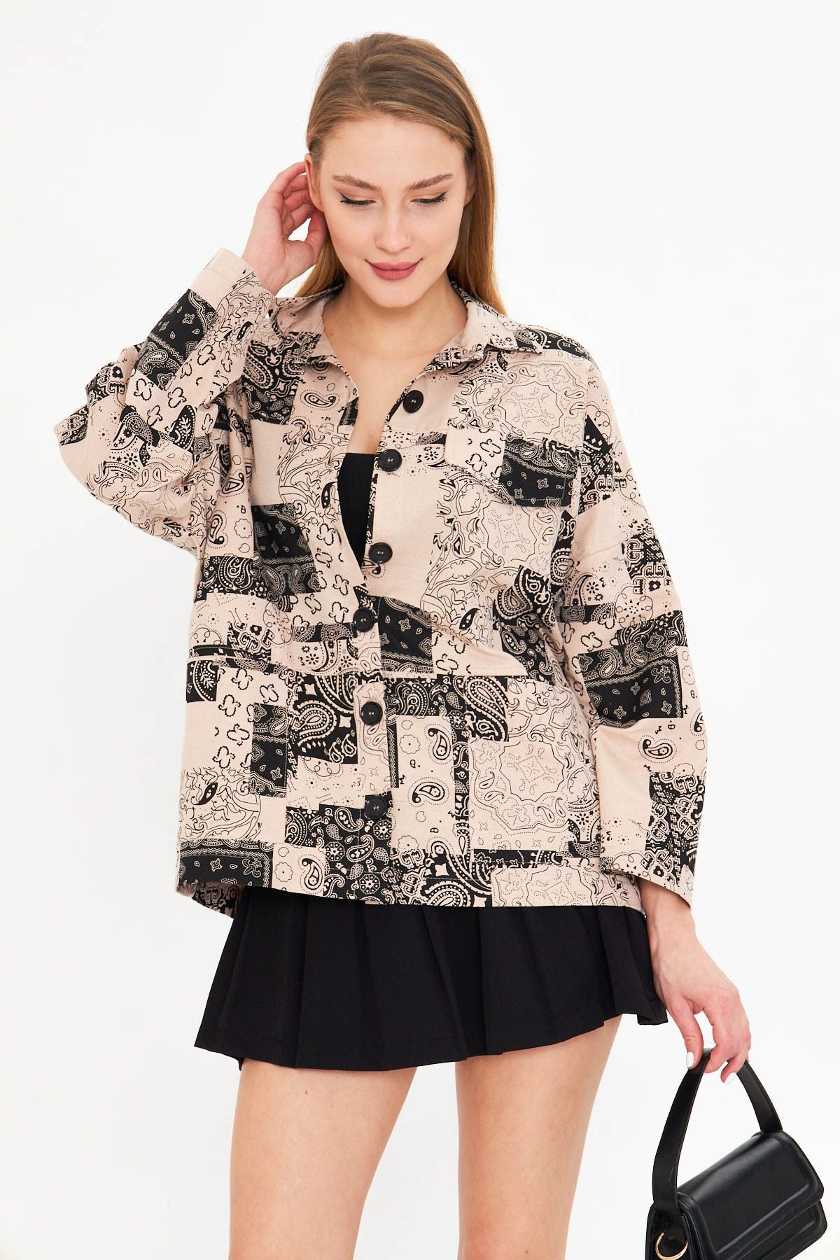 Women's Stone Patterned Pocket Detail Shirt Jacket ARM-25K001071