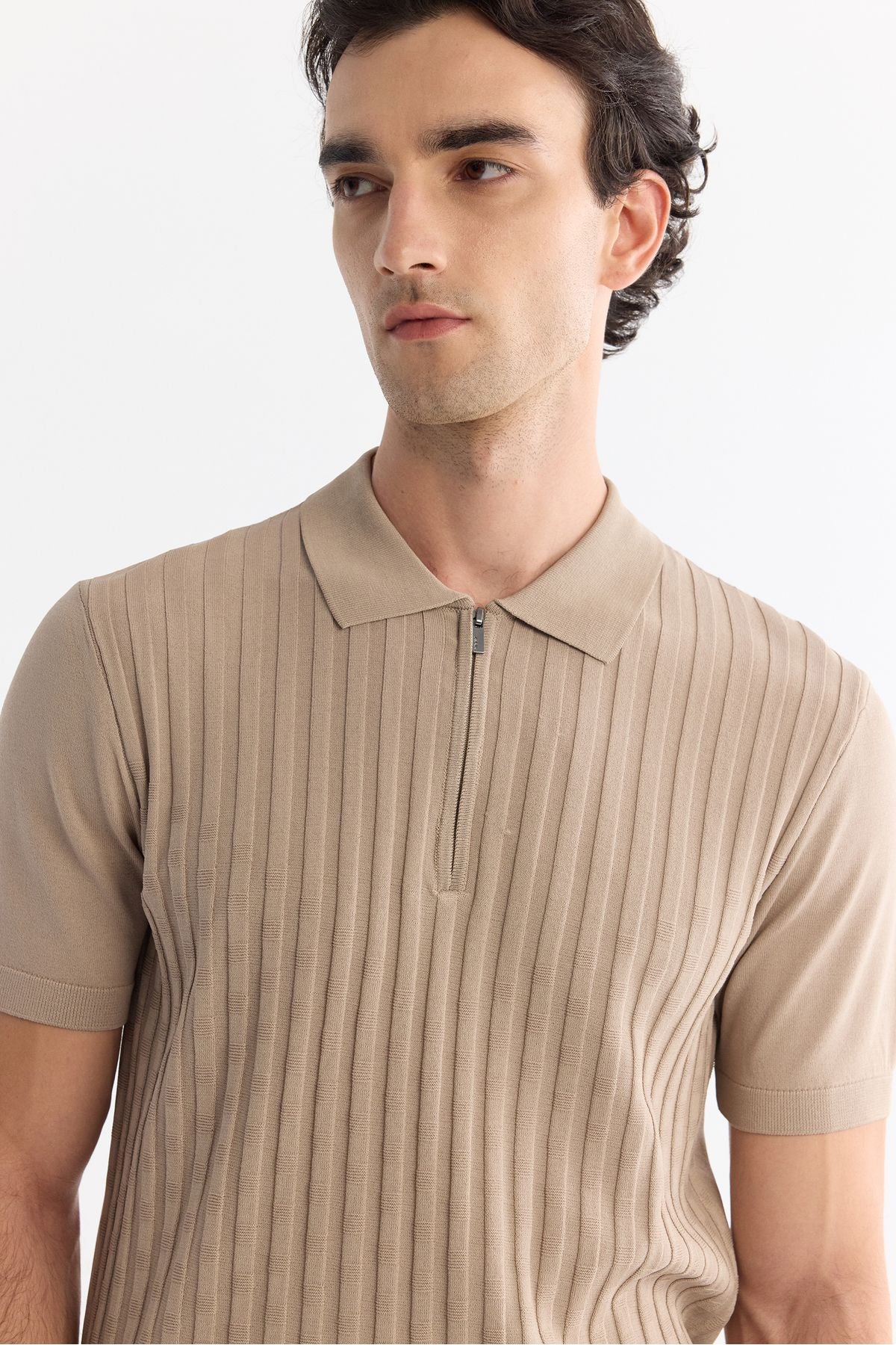 Men's Mink Polo Yaka Zippered Rayon Triko T-Shirt A42y5128
