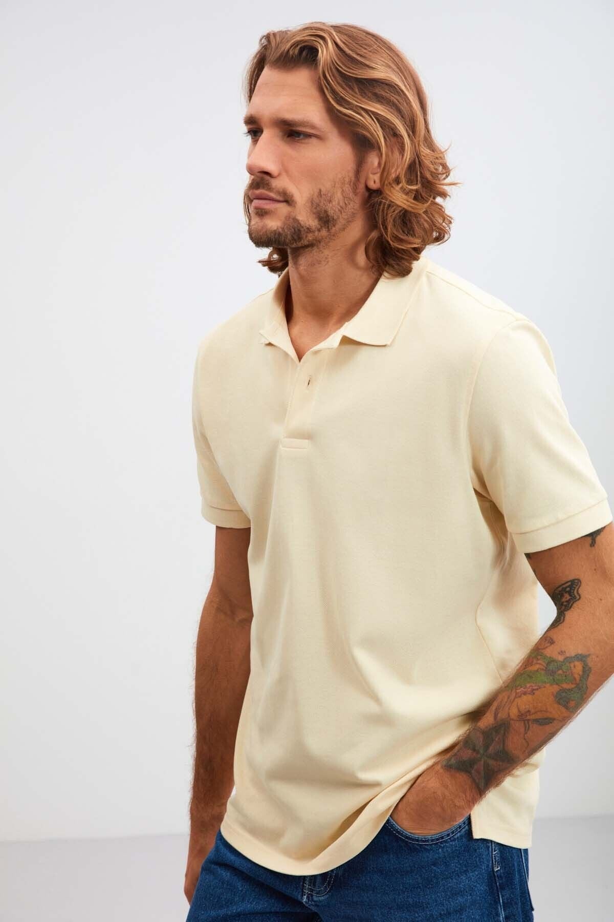 Morgan Men's Regular Mold 100 %Cotton Yellow Polo Yaka T-shirt