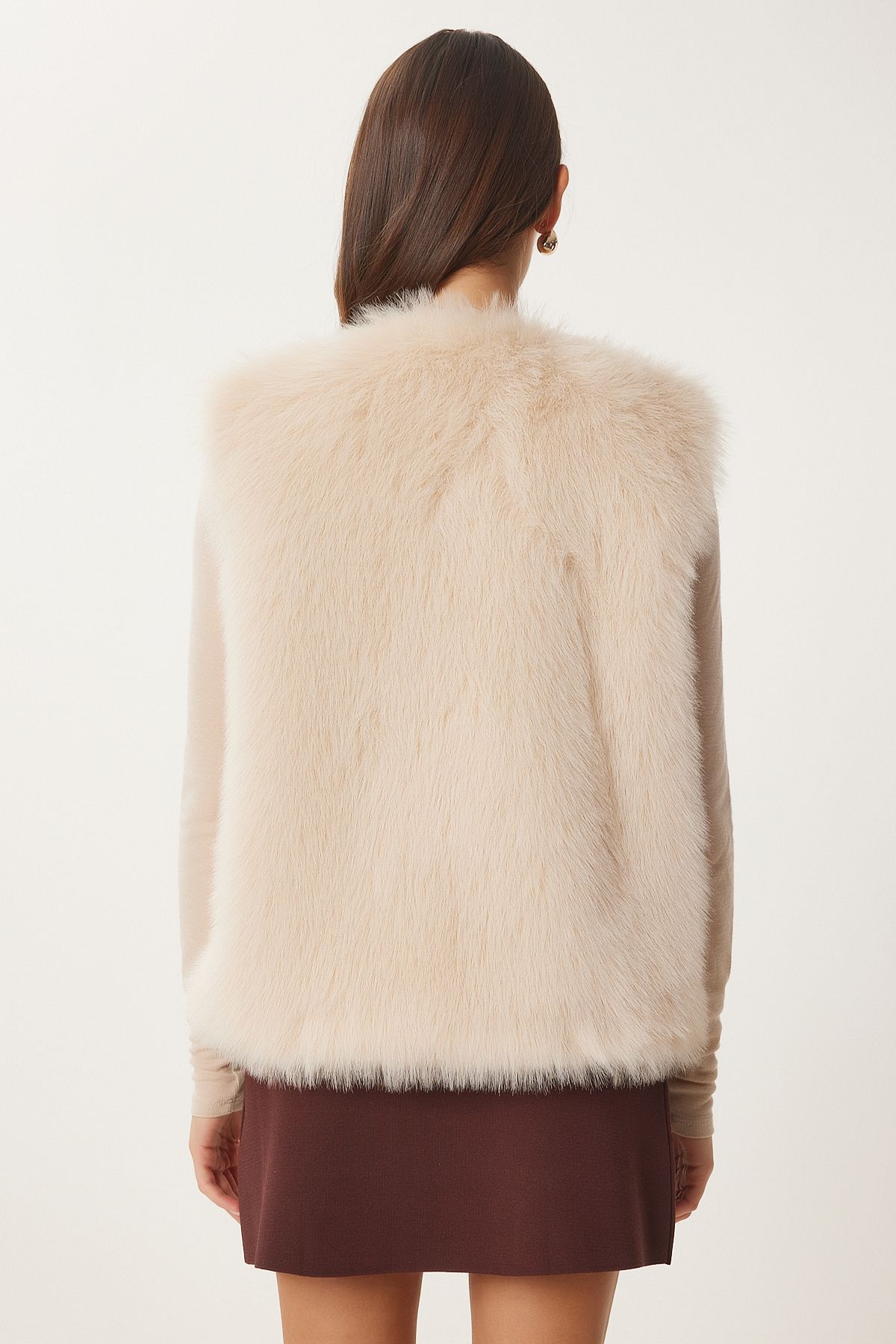 Women's Cream Artificial Fur Vest YL00004