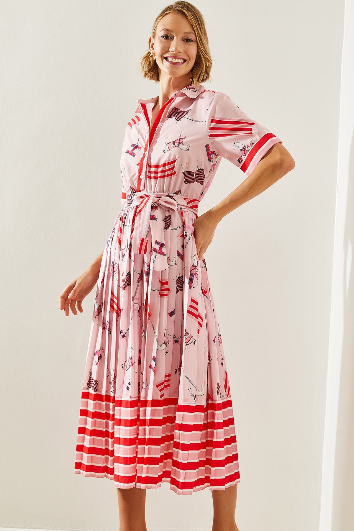 Female Rider Patterned Patterned Pattern Shirt collar Short Sleeve Arched Dress 22157 60251602