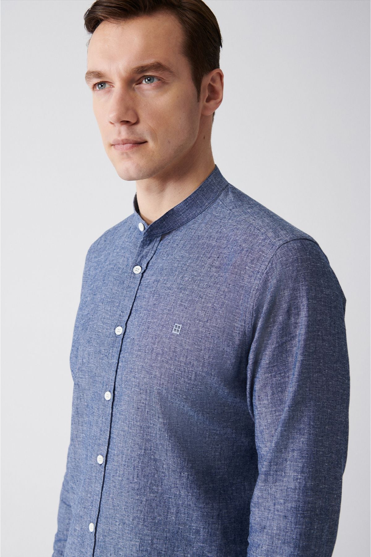 Men's Indigo Judge Yaka Linen Mixed Shirt B002027