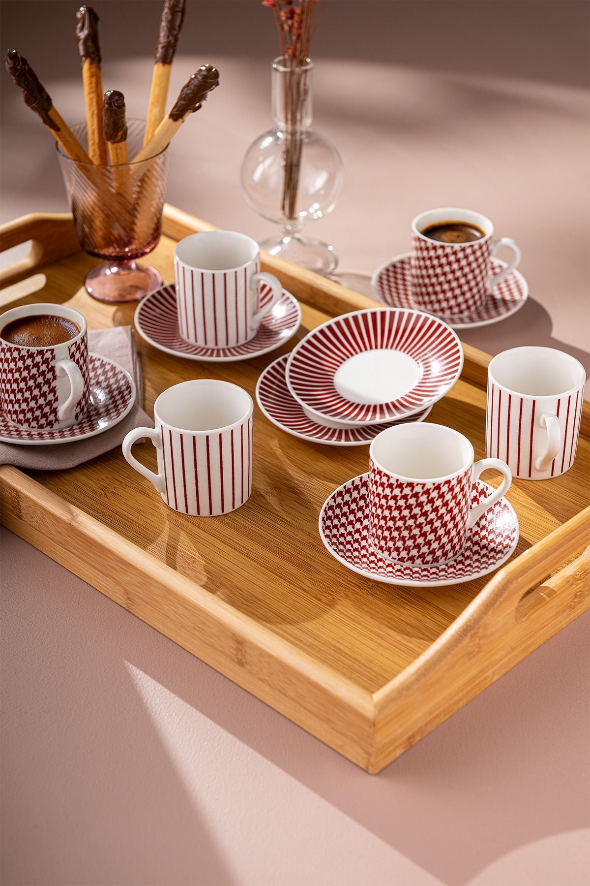 Fernanda New Bone 6 people coffee cup set 90 ml burgundy