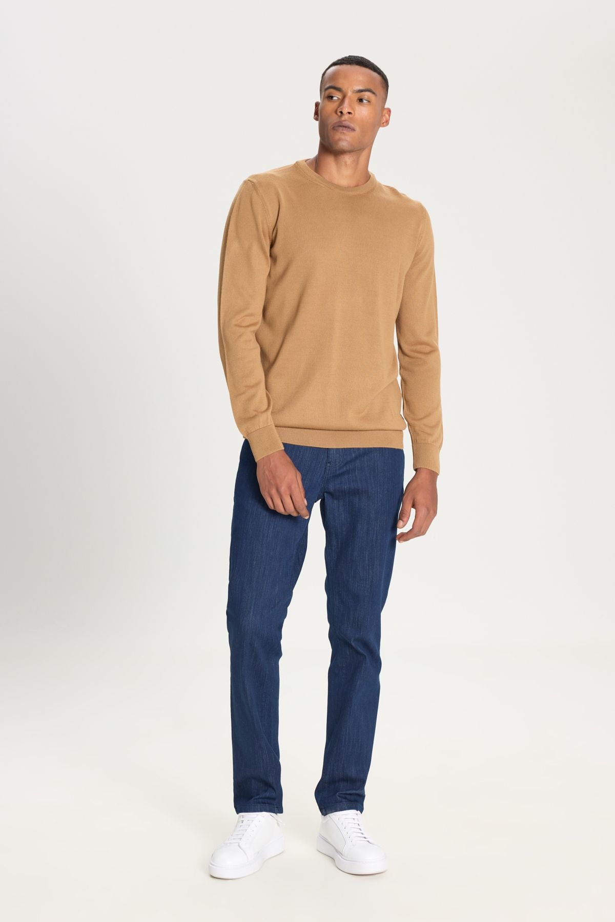 Men's Camel Standard Fit Normal Cut Bike Celiko Sweater