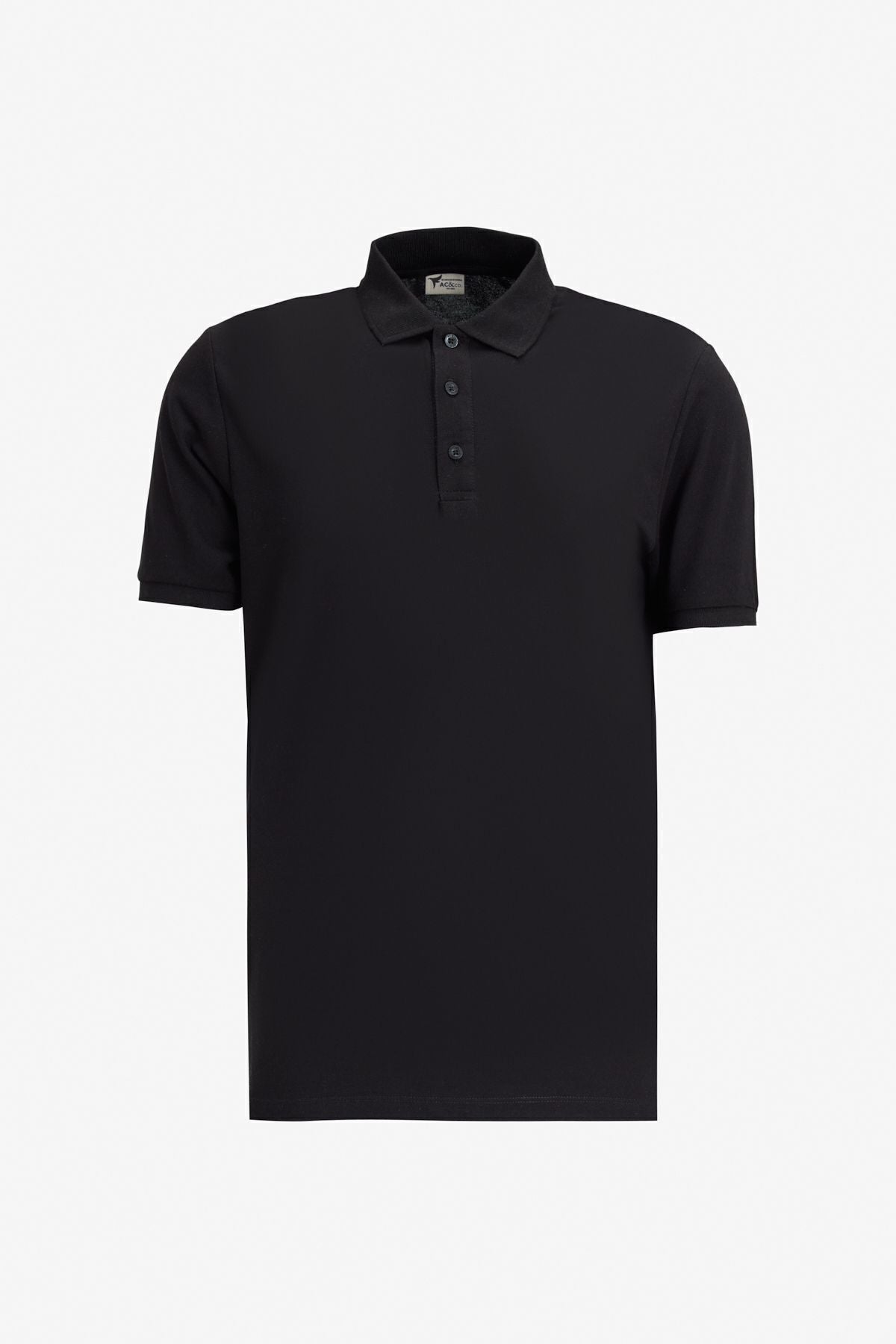 Men's black-open black-gray 3-point-free cotton slim fit narrow cut into a curved polo collar t-shirt