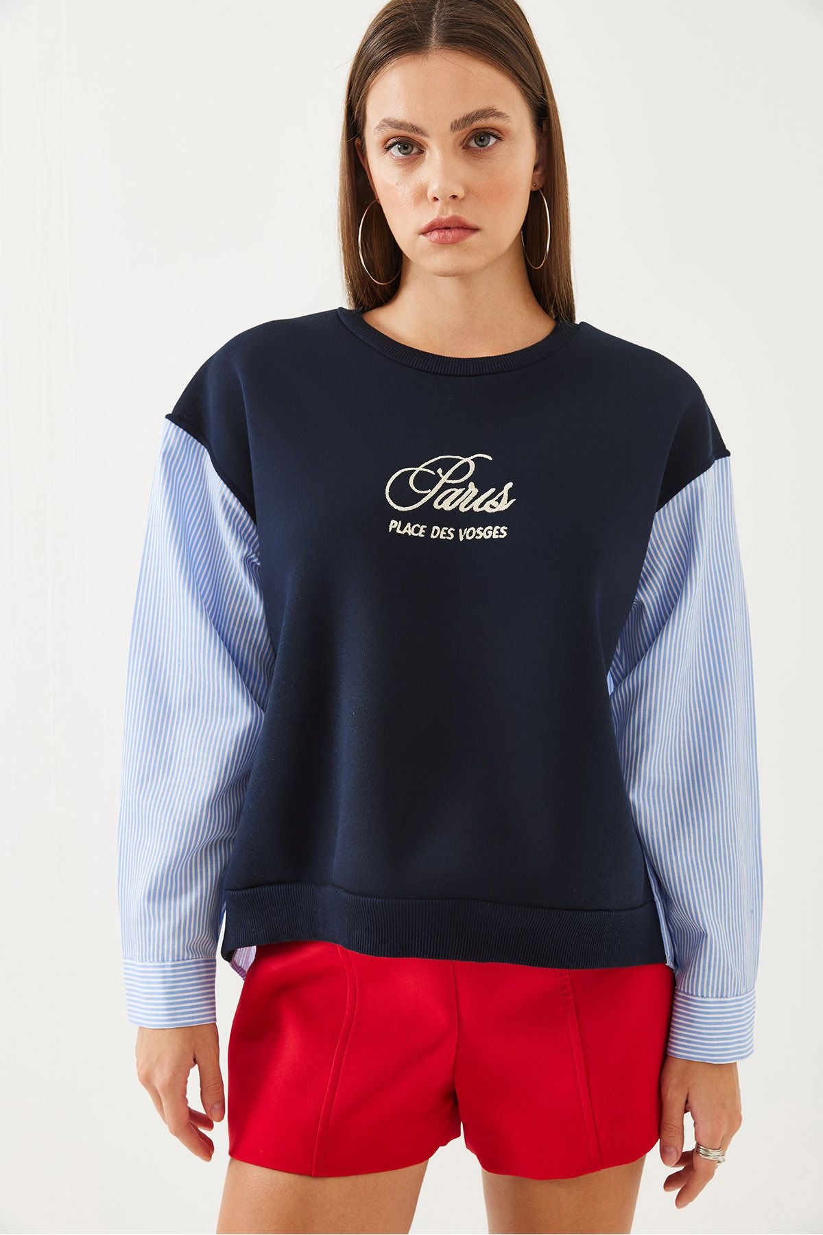 Female Bicycle Neckline Shirt Sleeve Switch 3 Yarn Sweatshirt 60351001