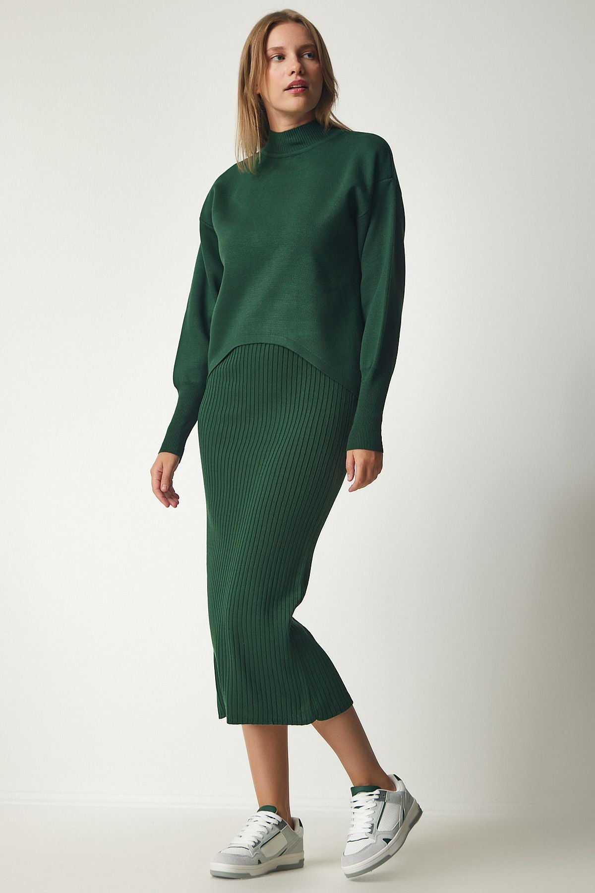 Woman Dark Green Wick Knitwear Sweater Dress KG00006