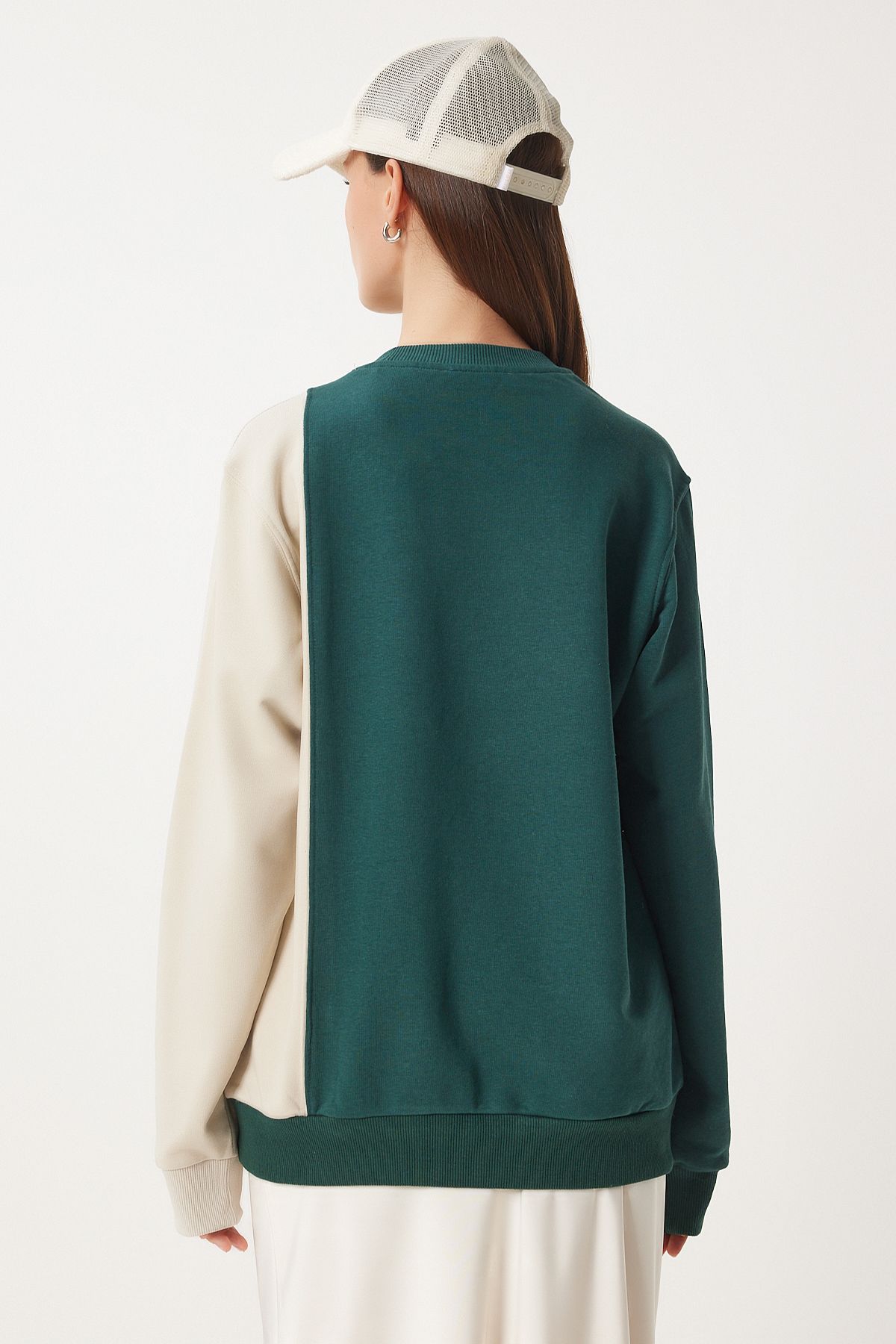 Female Green Block Color Knitting Sweatshirt vn00021