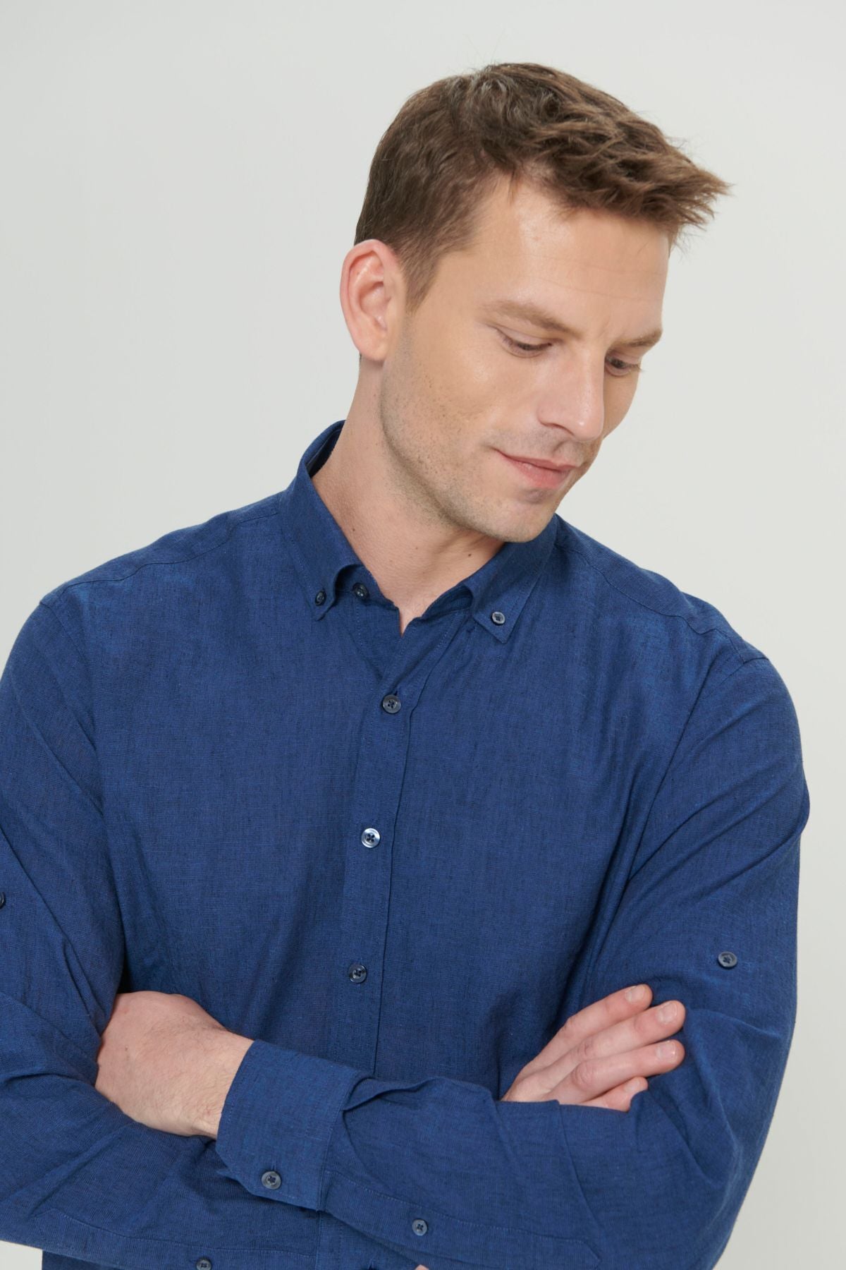 Men's Indigo Kenen Comfort Fit Casual Cutting Buttoned Neck Casual Shirt