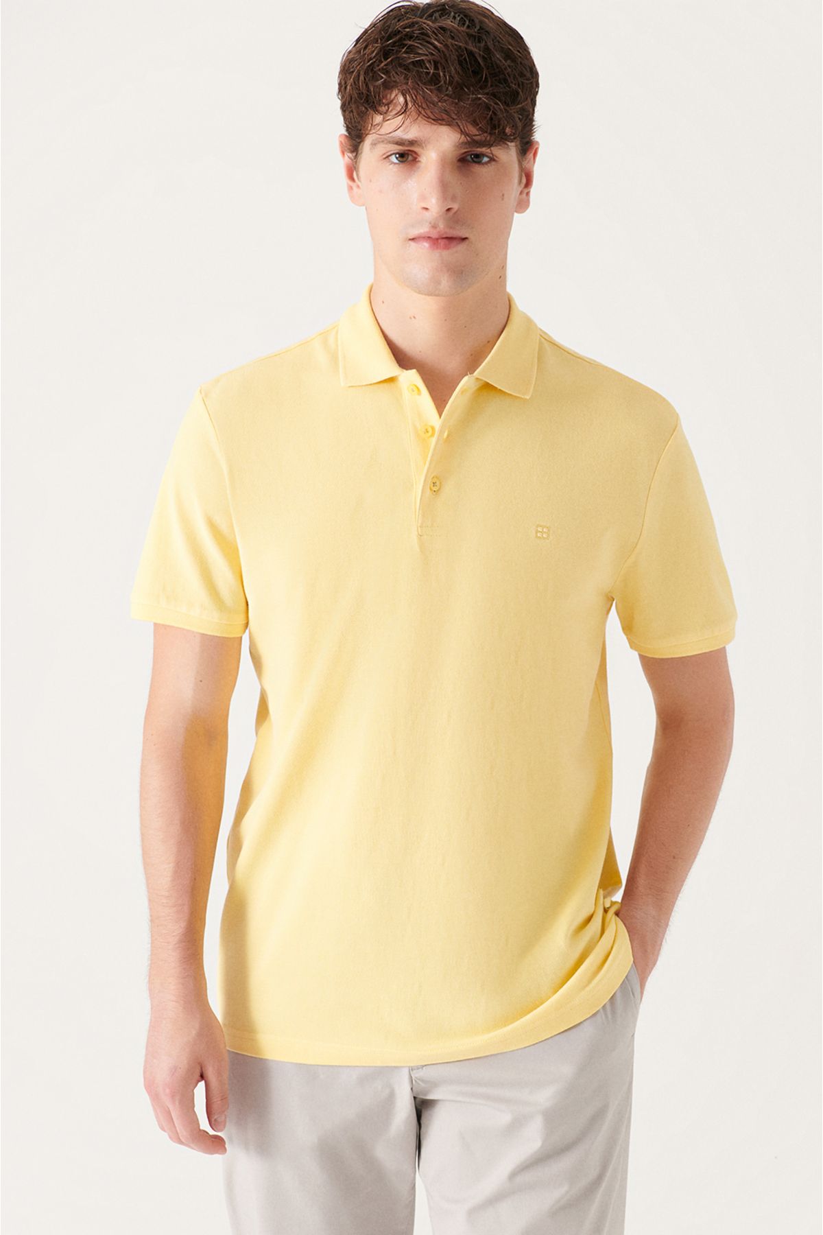 Men's yellow 100 %cotton cool, Polo Yaka T-shirt E001004