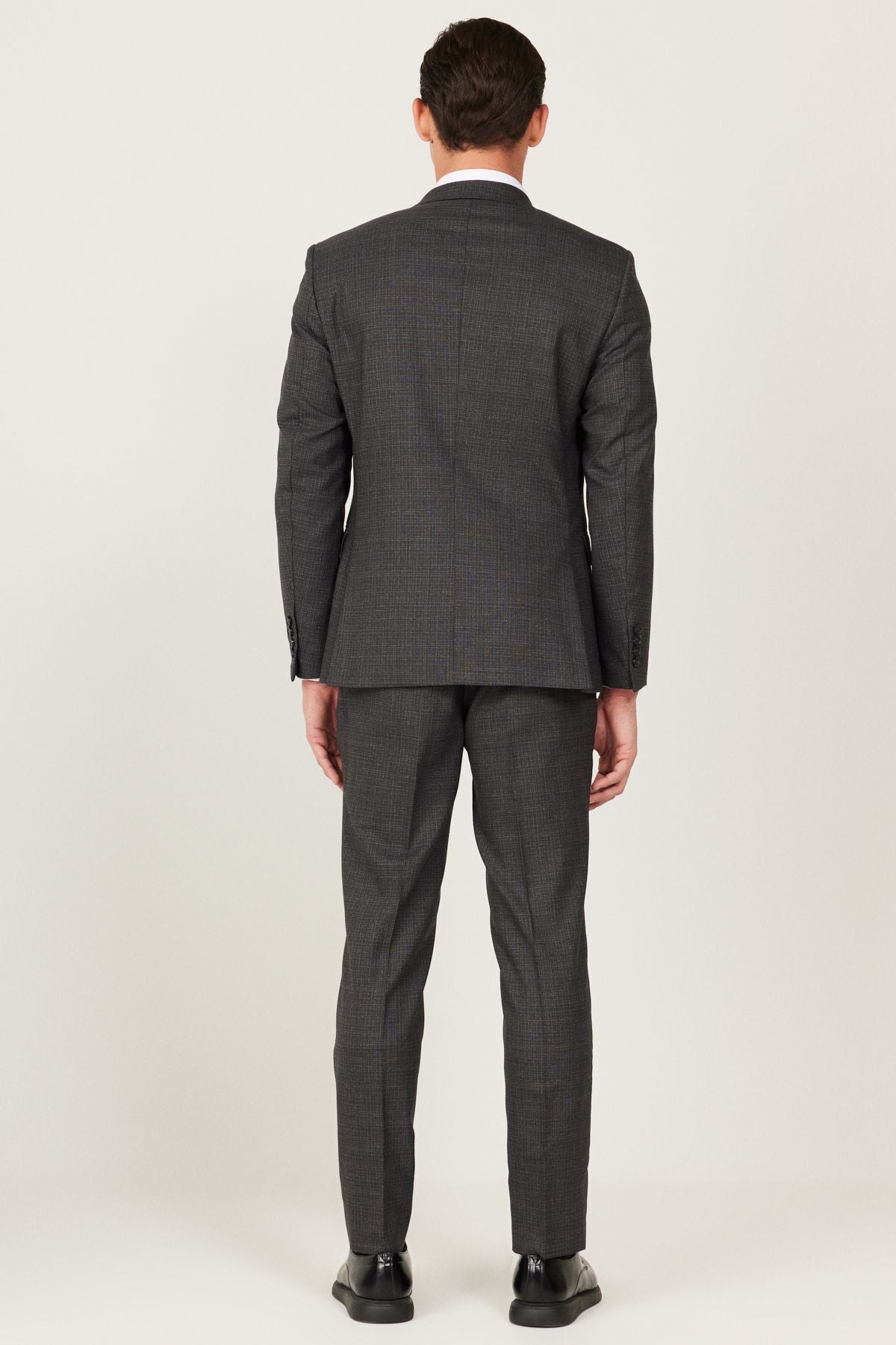 Men's anthracite woolen extra slim fit narrow cut -off swallow collar patterned suit