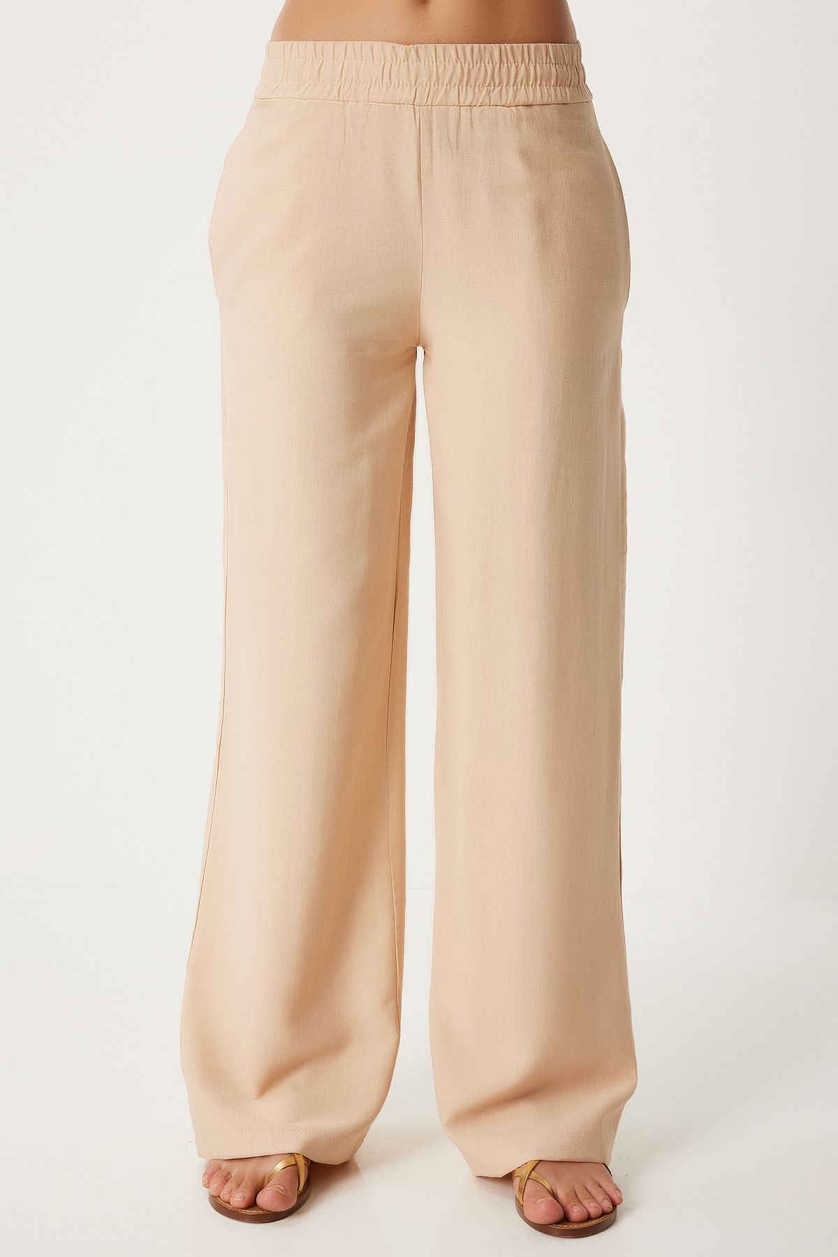 Female beige belt shirt pants weaving set FN03276