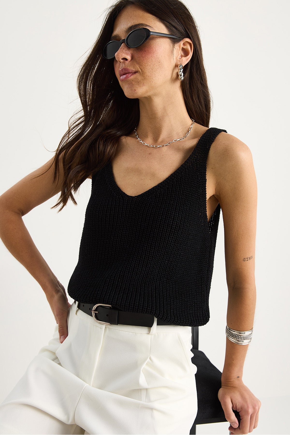 Women's V-Neck Waist Detailed Basic Knitwear Blouse 20258007