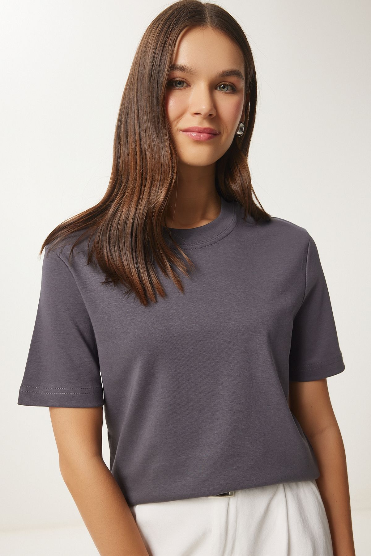 Women's Black Smoked 2 Pack Cotton Basic Knitting T-Shirt AG00002