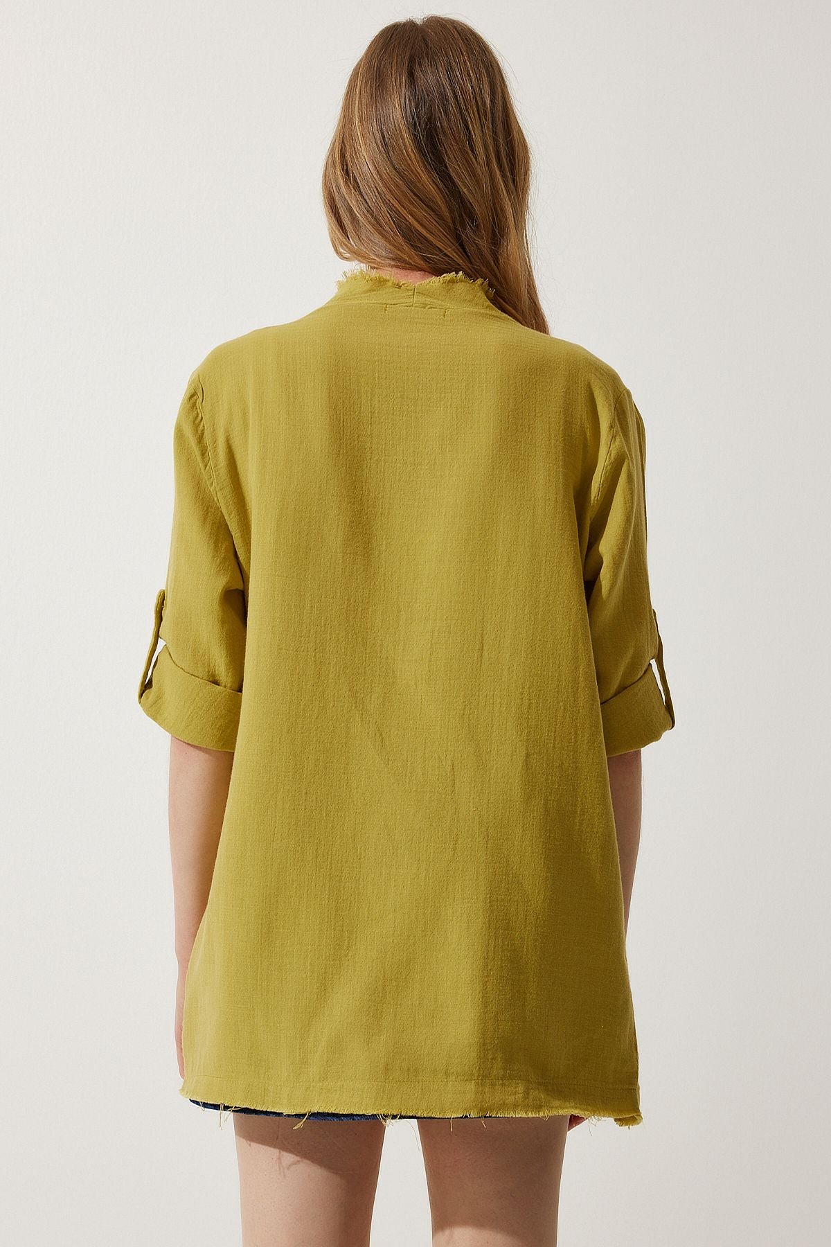 Female Fat Green Eaves Detailed Asymmetric Muslin Jacket SA00020