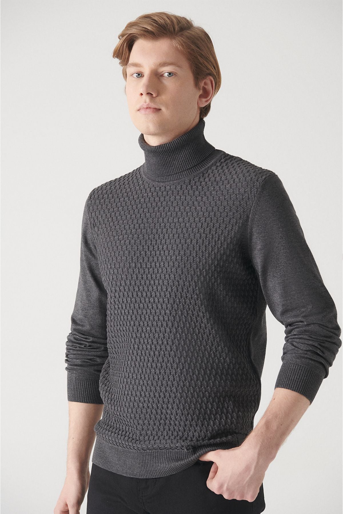Men's anthracit Full Fisherman Cotton Cotton Knitwear Sweater A22y5100